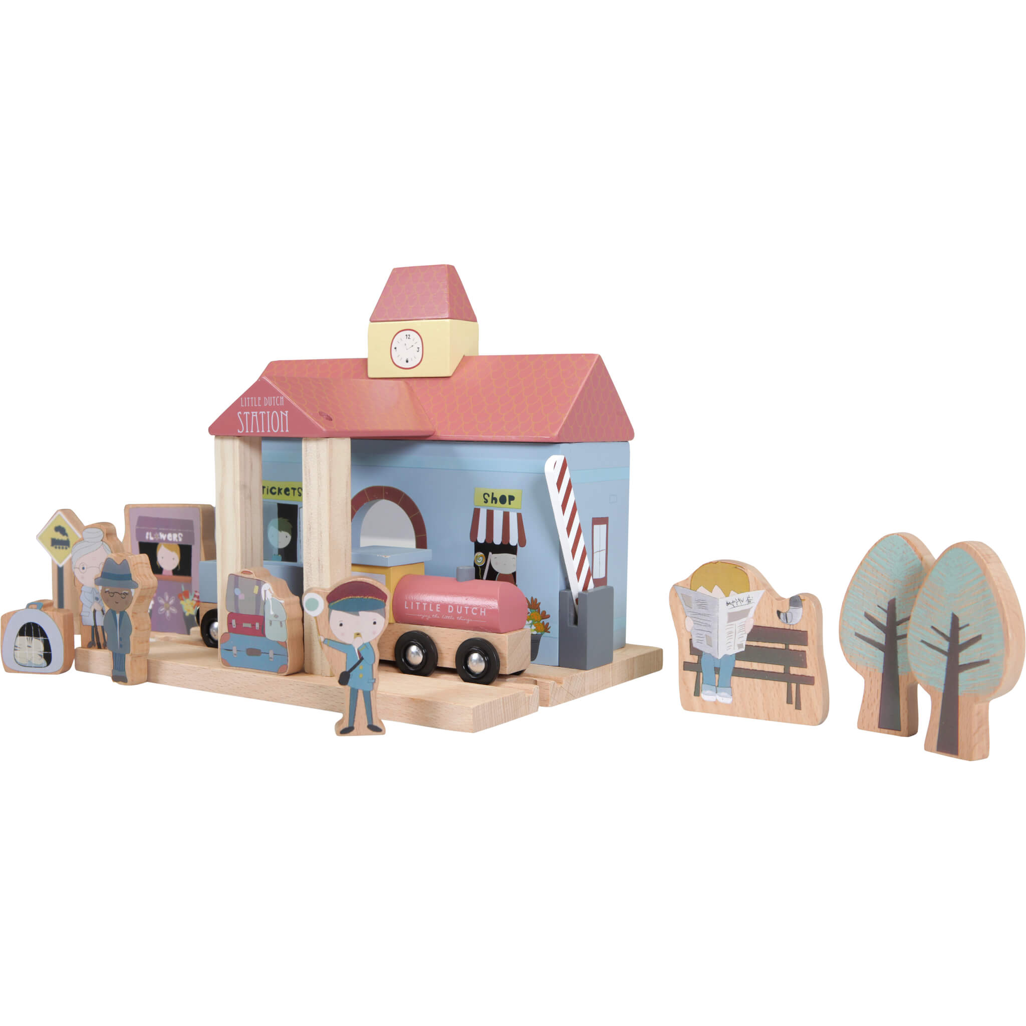 Little Dutch Wooden Railway Train Station Set