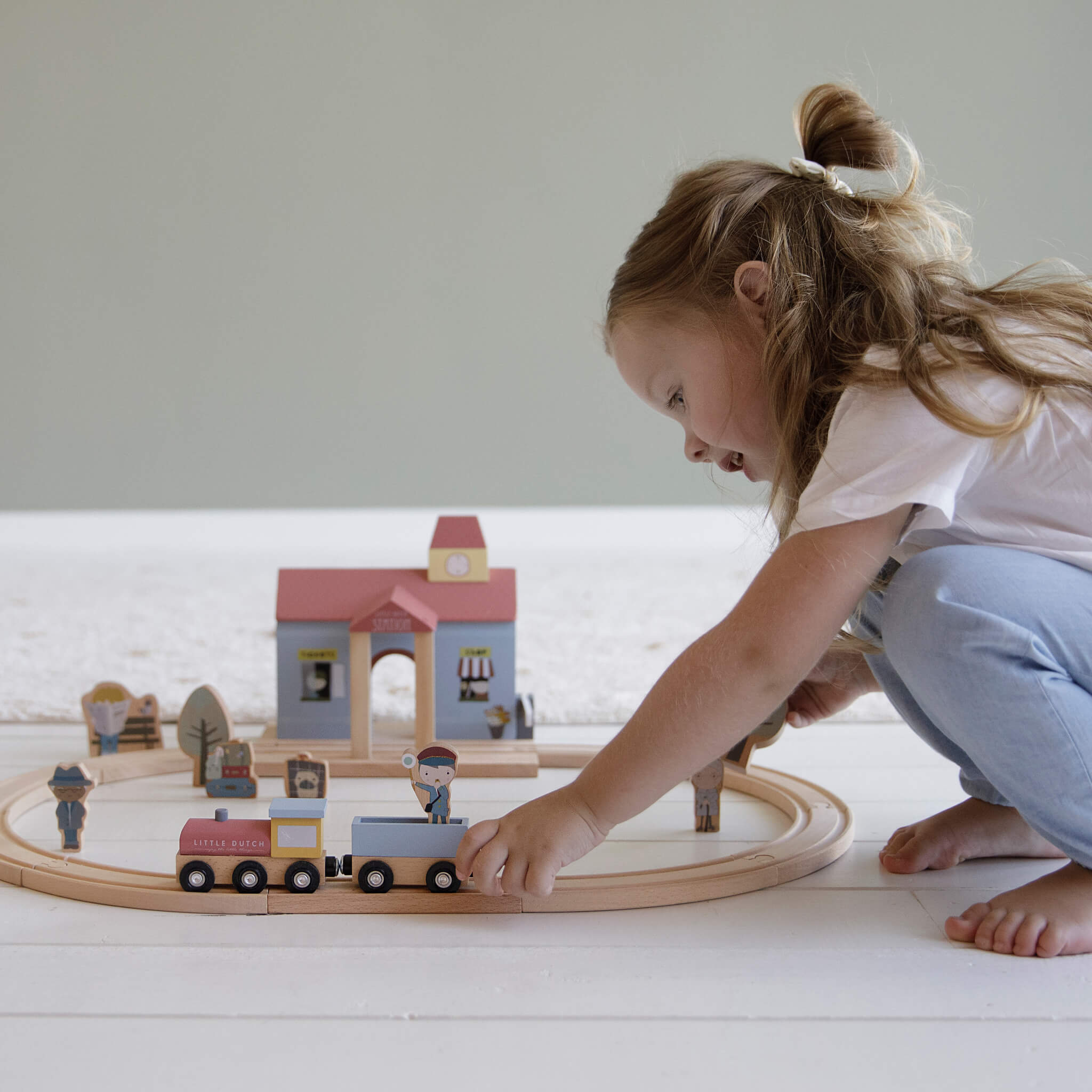 Little Dutch Wooden Railway Train Station Set