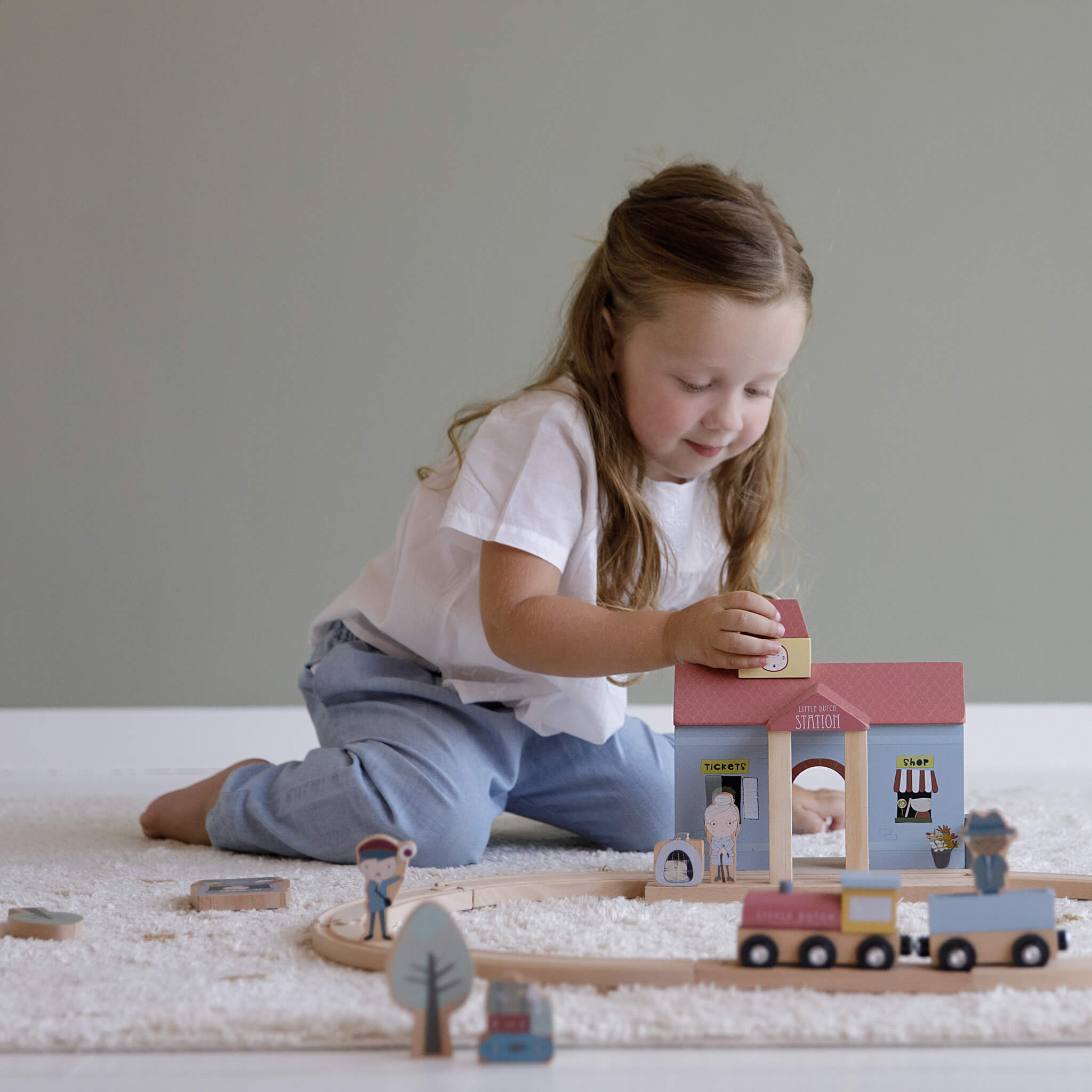 Little Dutch Wooden Railway Train Station Set