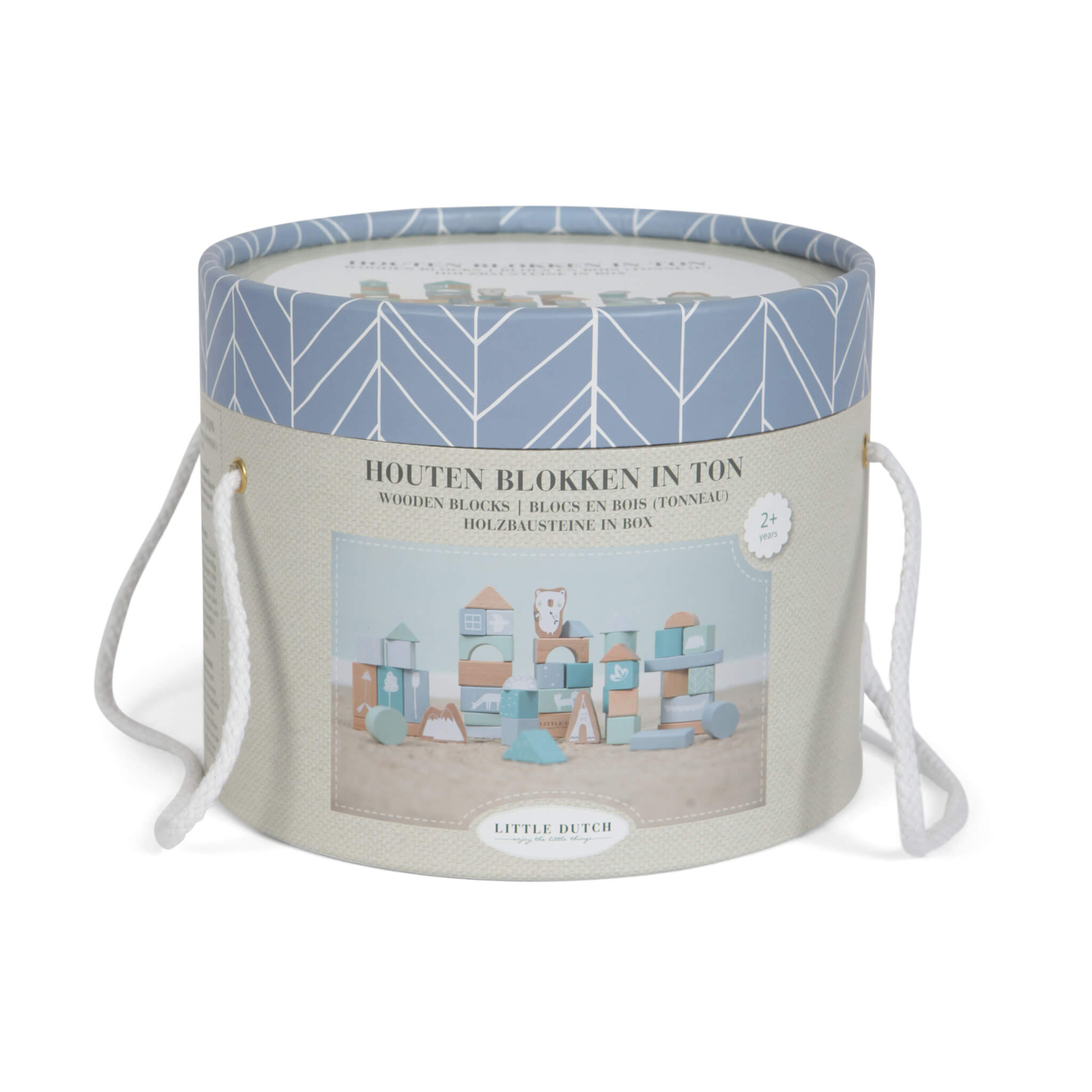 Little Dutch Blue Wooden Building Blocks In Bucket