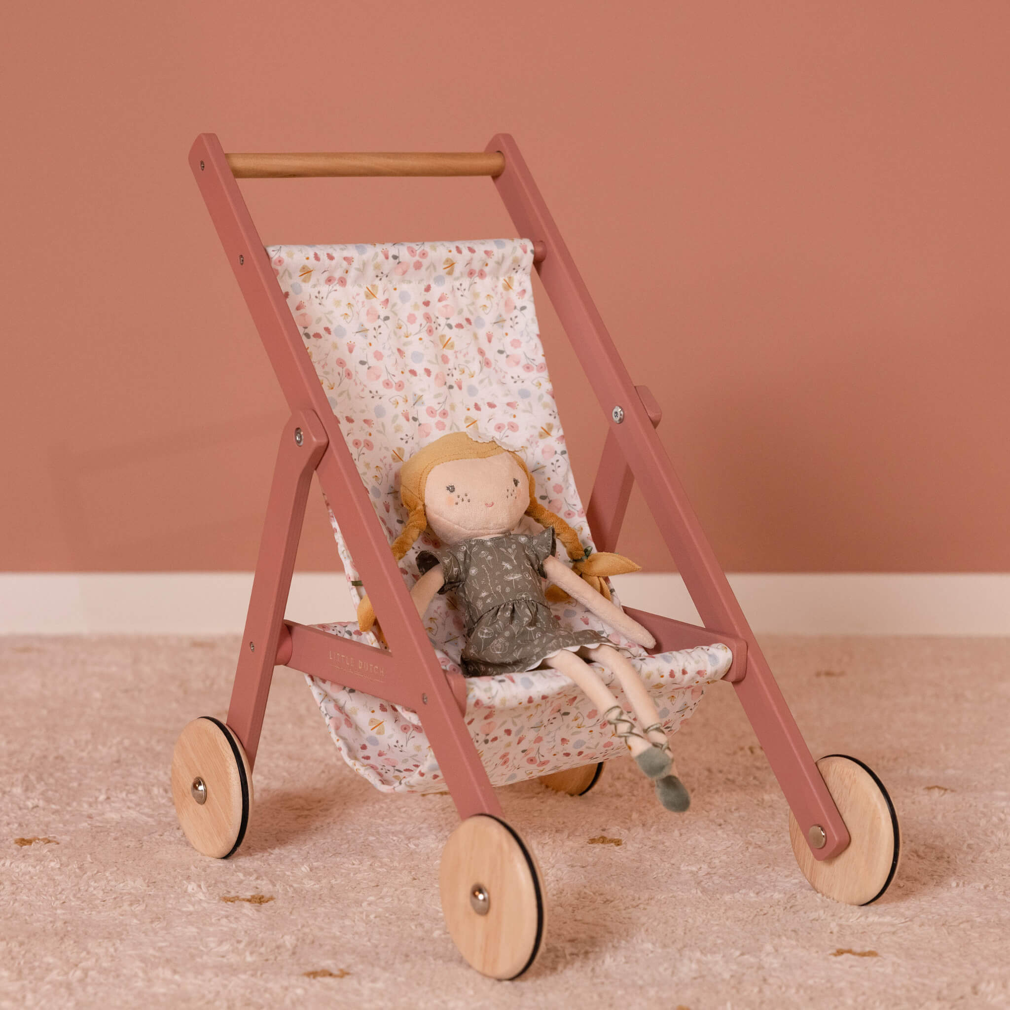 Little Dutch Pink Wooden Dolls Stroller Toy