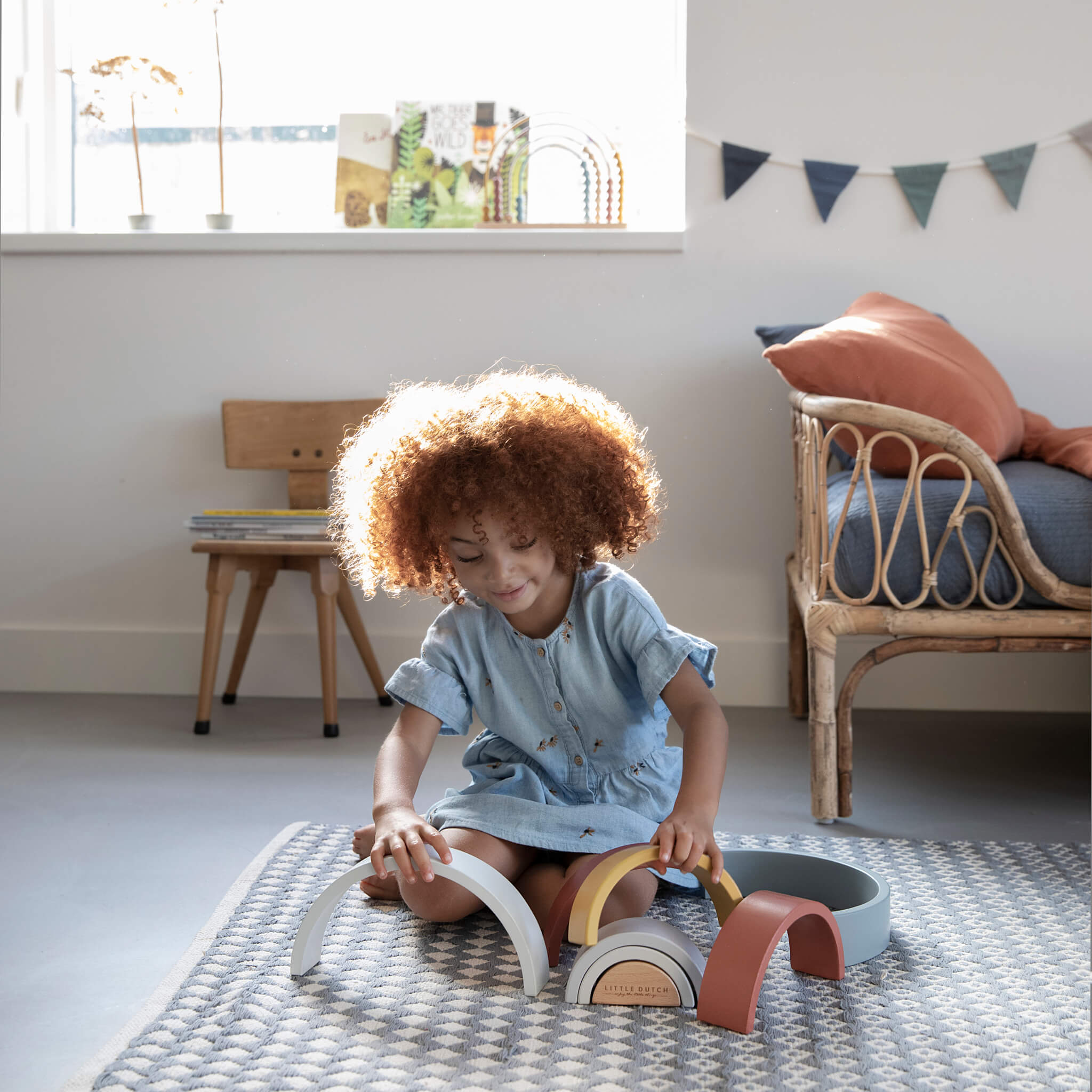 Little Dutch Wooden Rainbow Stacker in Pure and Nature. Stacking Toy