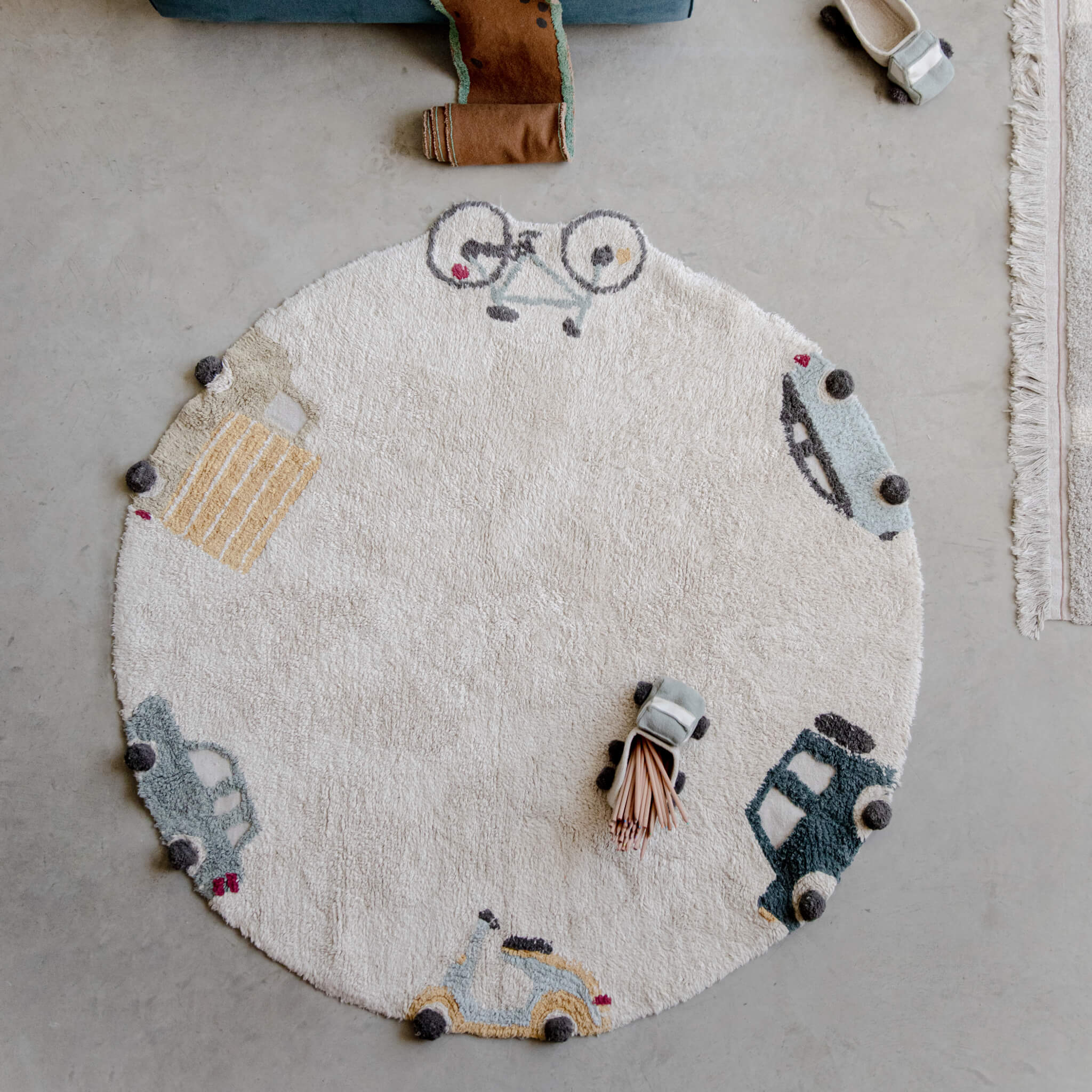 Lorena Canals Kids Washable Rug in Wheels Design