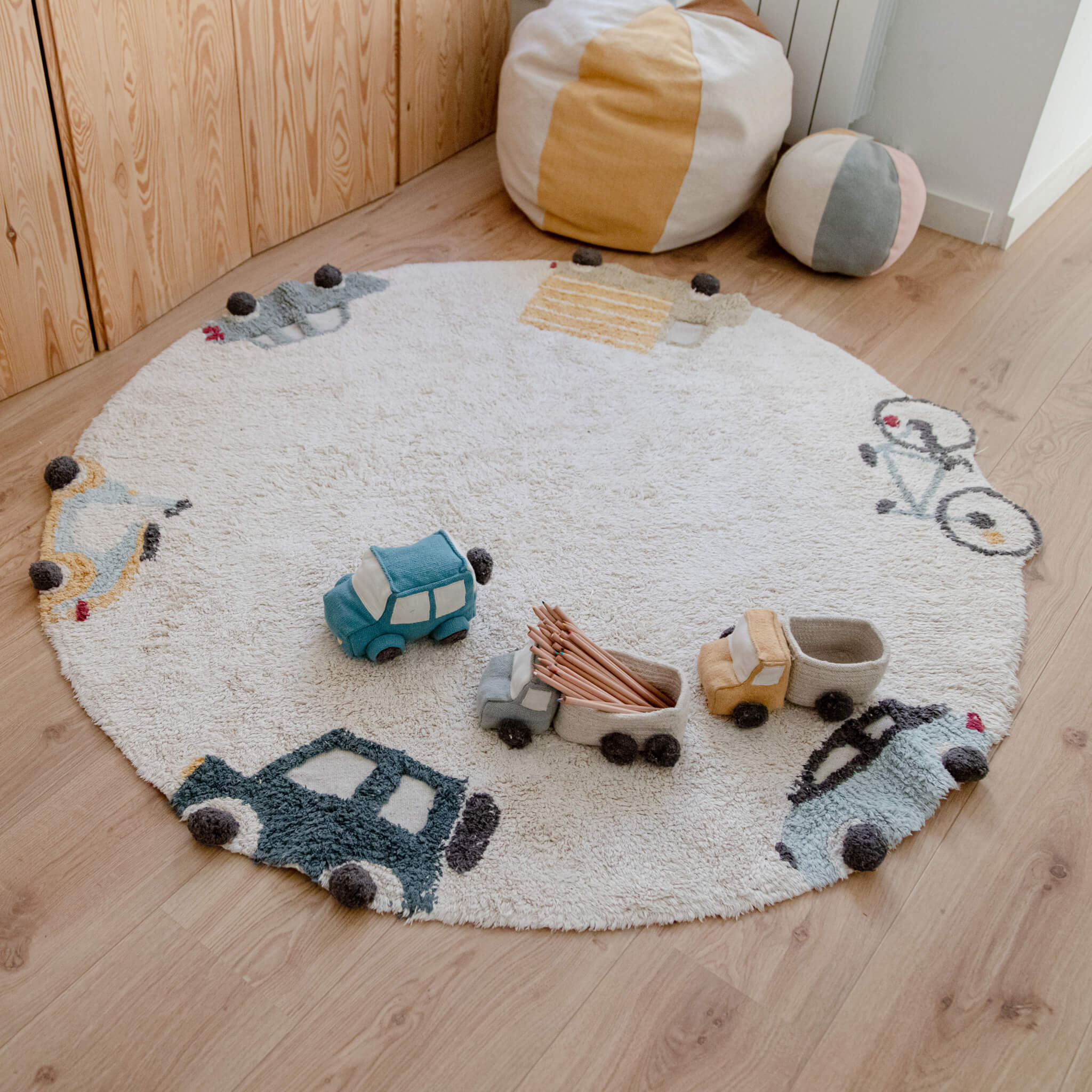 Lorena Canals Kids Washable Rug in Wheels Design