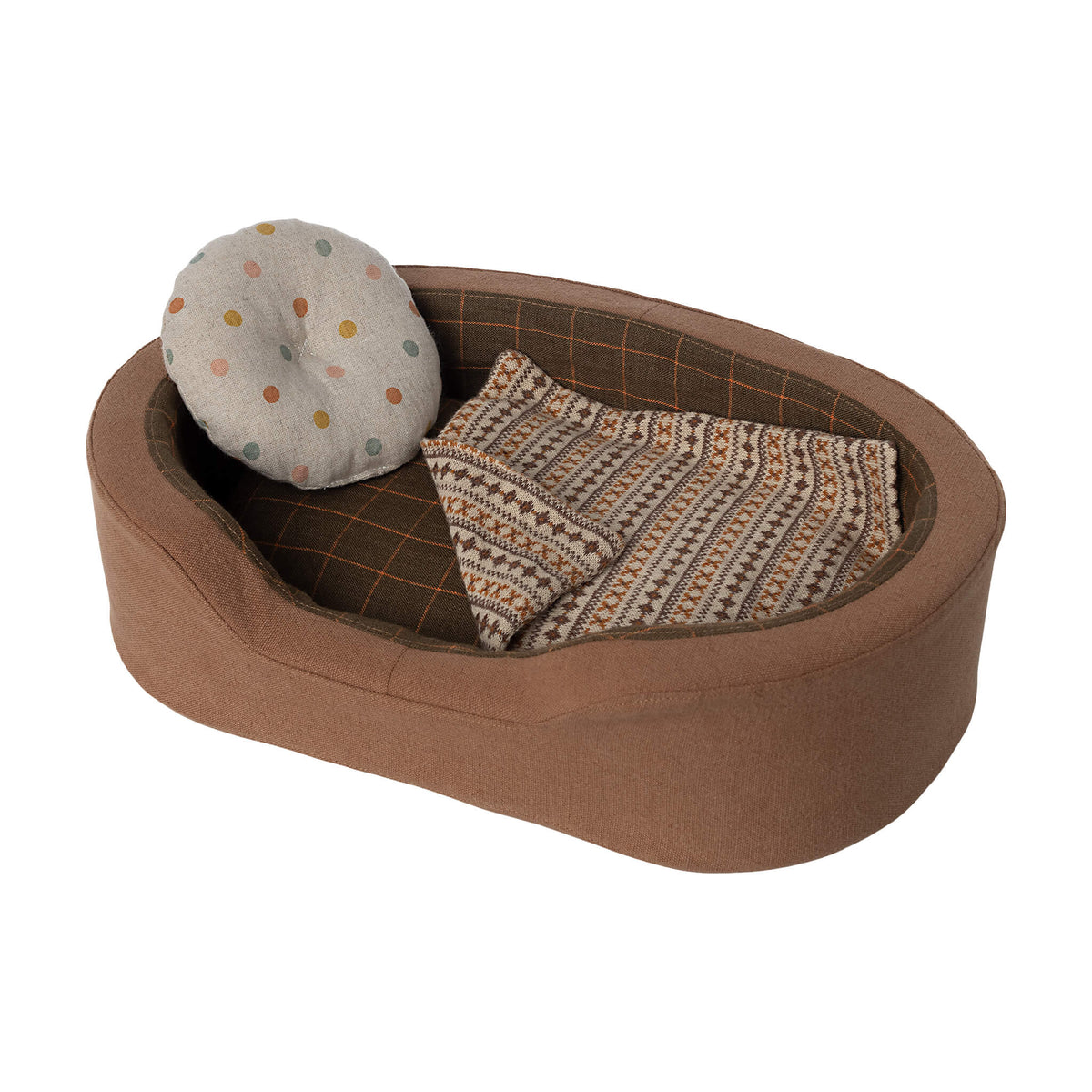Maileg Plush Dog Basket- Brown