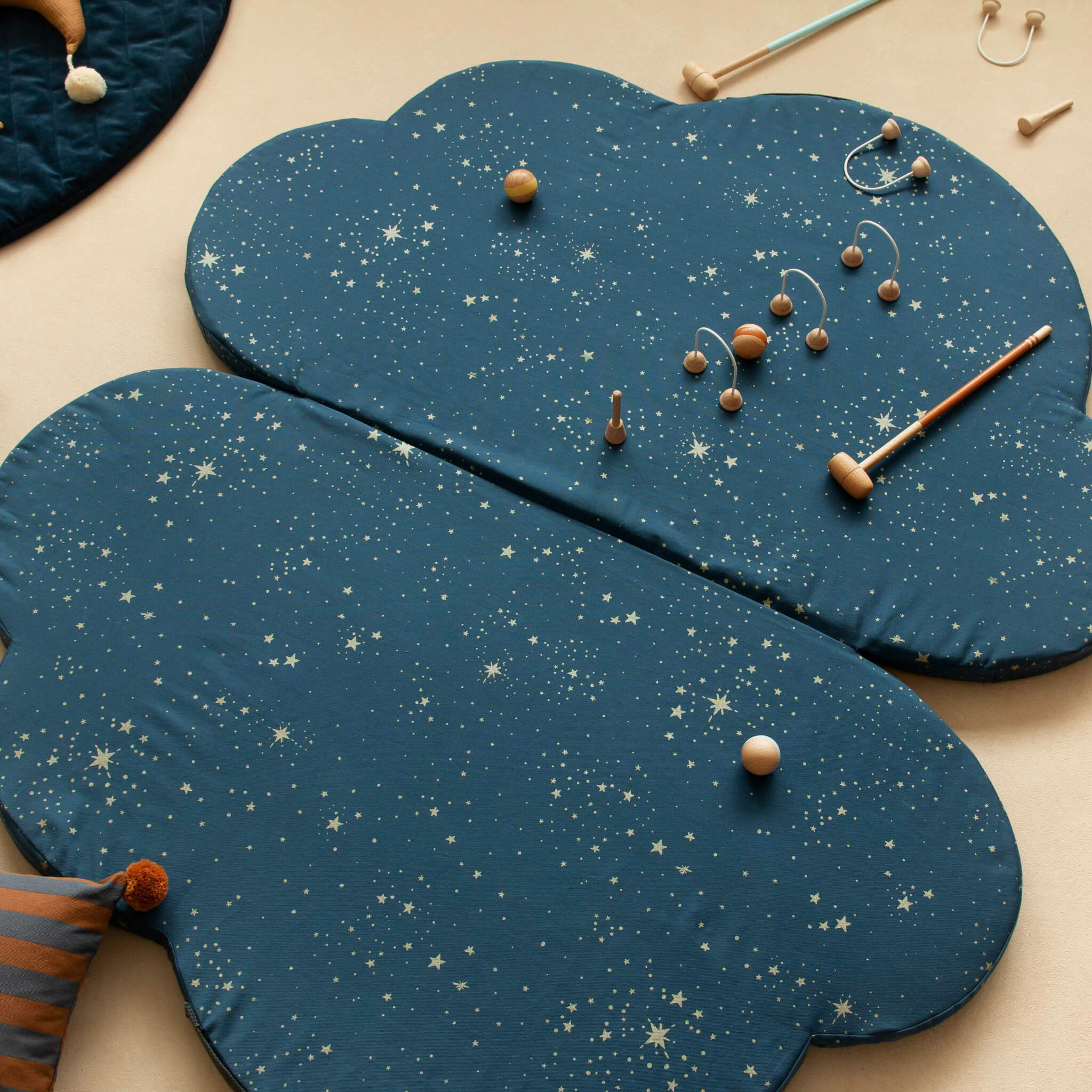 Nobodinoz Cloud Foldable Eco Floor Mat - Gold Stella/ Night Blue