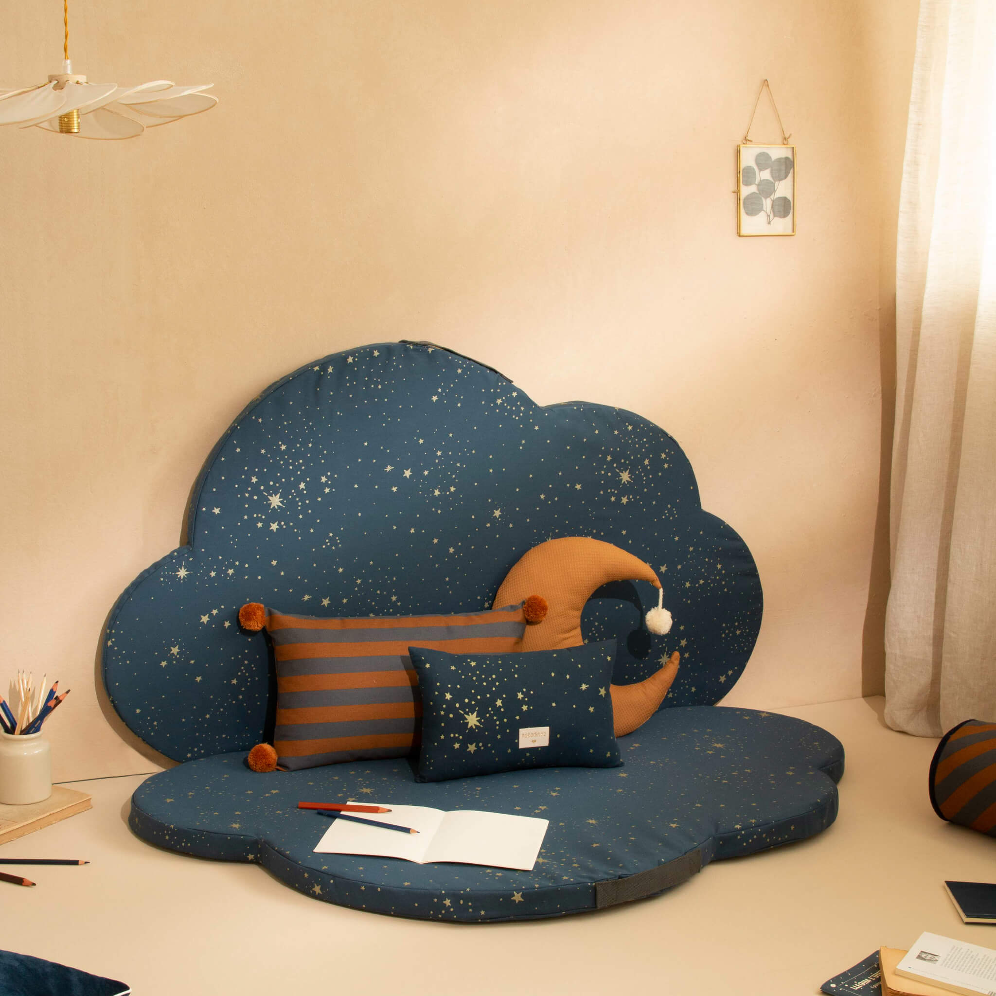 Nobodinoz Cloud Foldable Eco Floor Mat - Gold Stella/ Night Blue