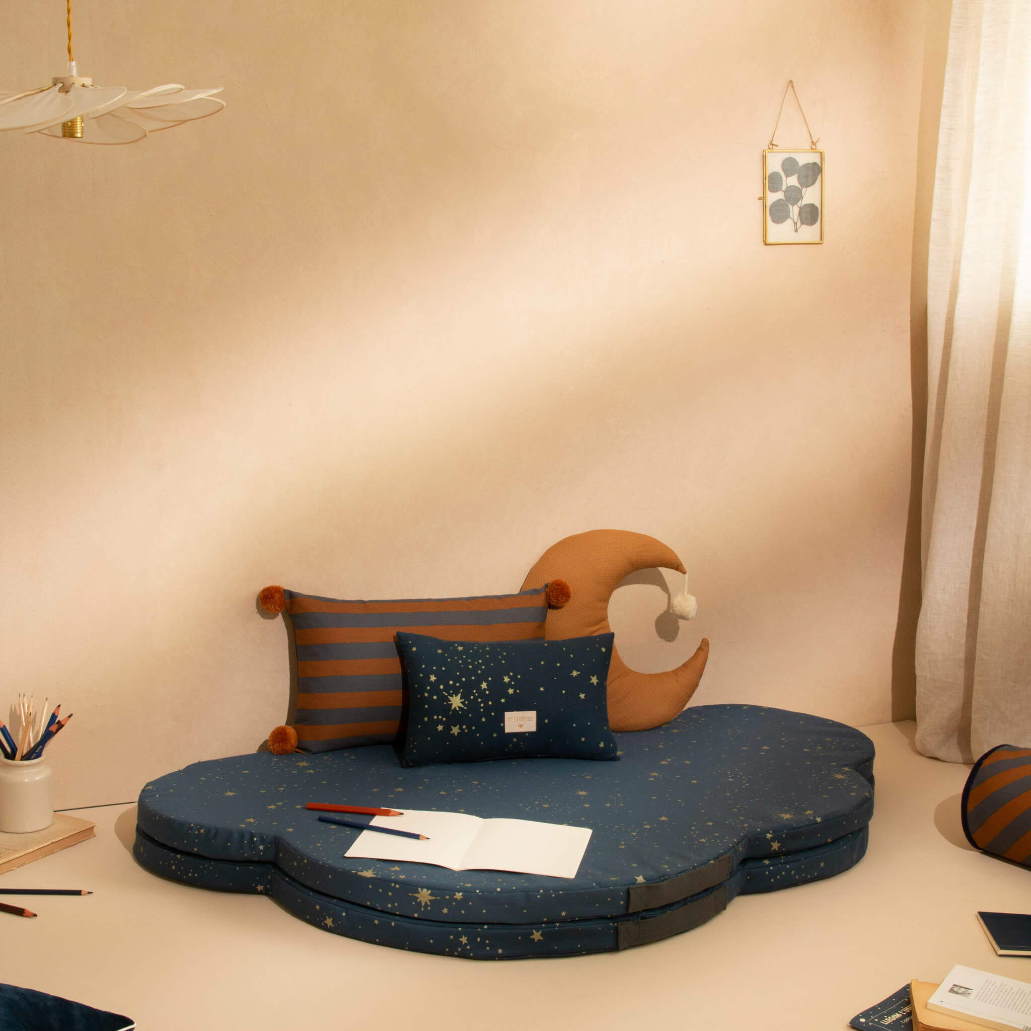 Nobodinoz Cloud Foldable Eco Floor Mat - Gold Stella/ Night Blue