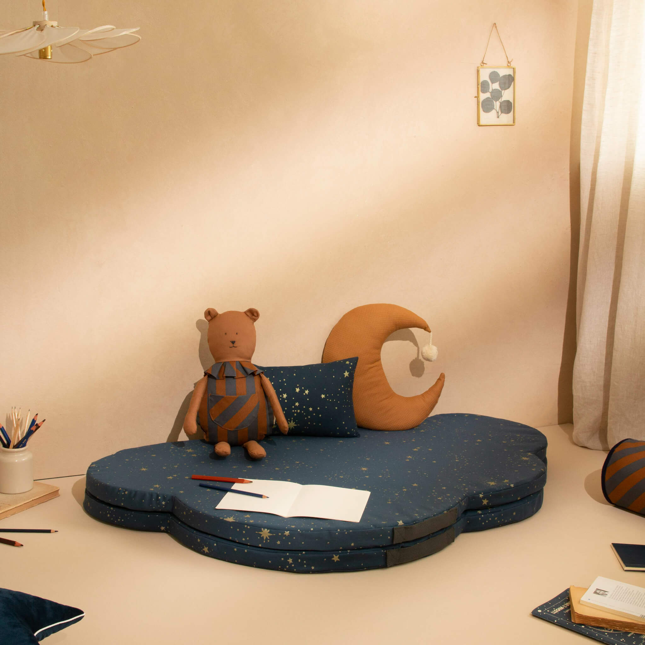 Nobodinoz Cloud Foldable Eco Floor Mat - Gold Stella/ Night Blue