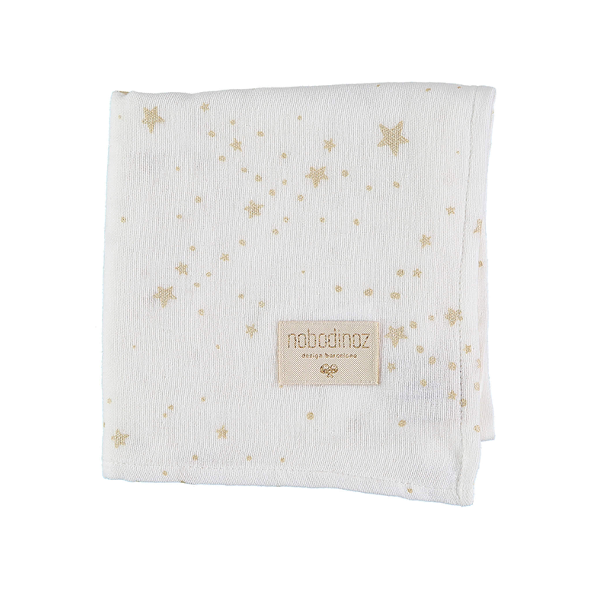 Nobodinoz Baby Love Muslin in Gold Stella on White Print