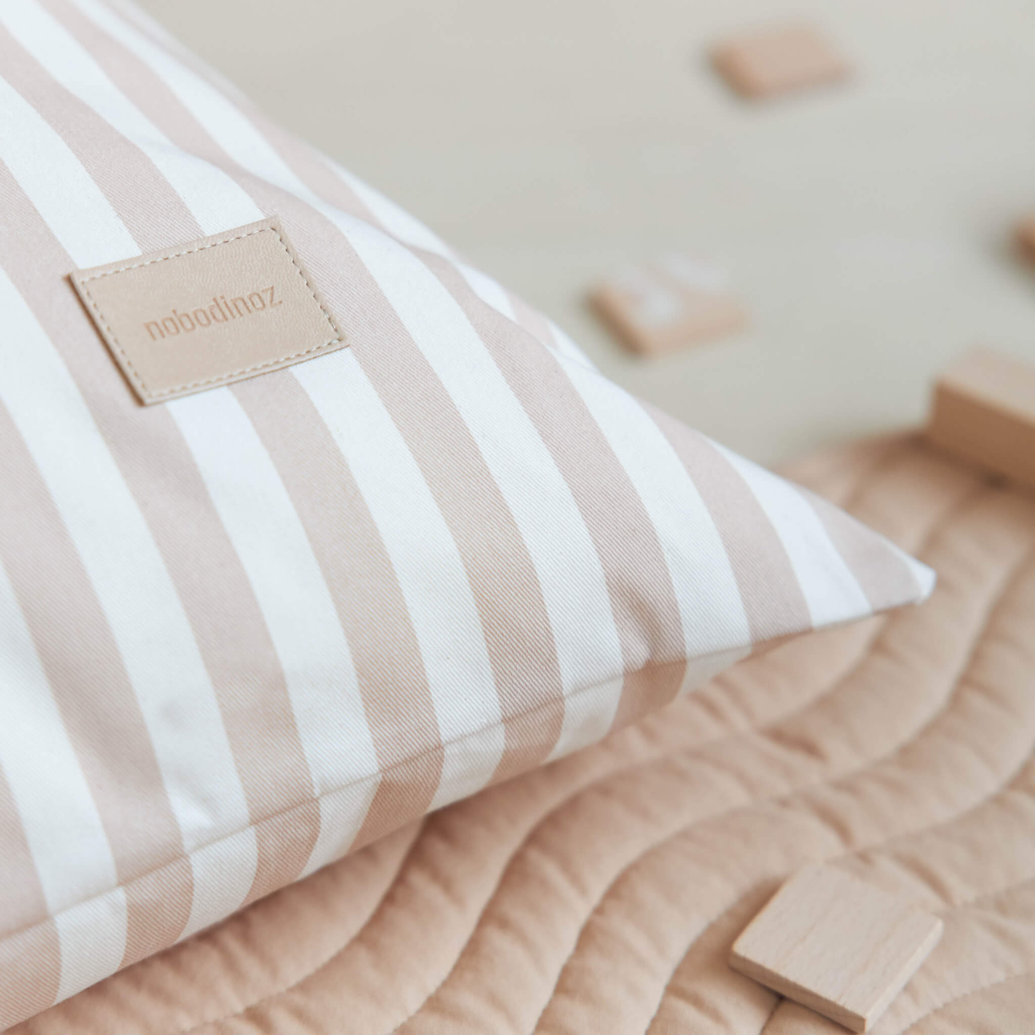 Nobodinoz Essaouira Bean Bag in Taupe Stripes Details