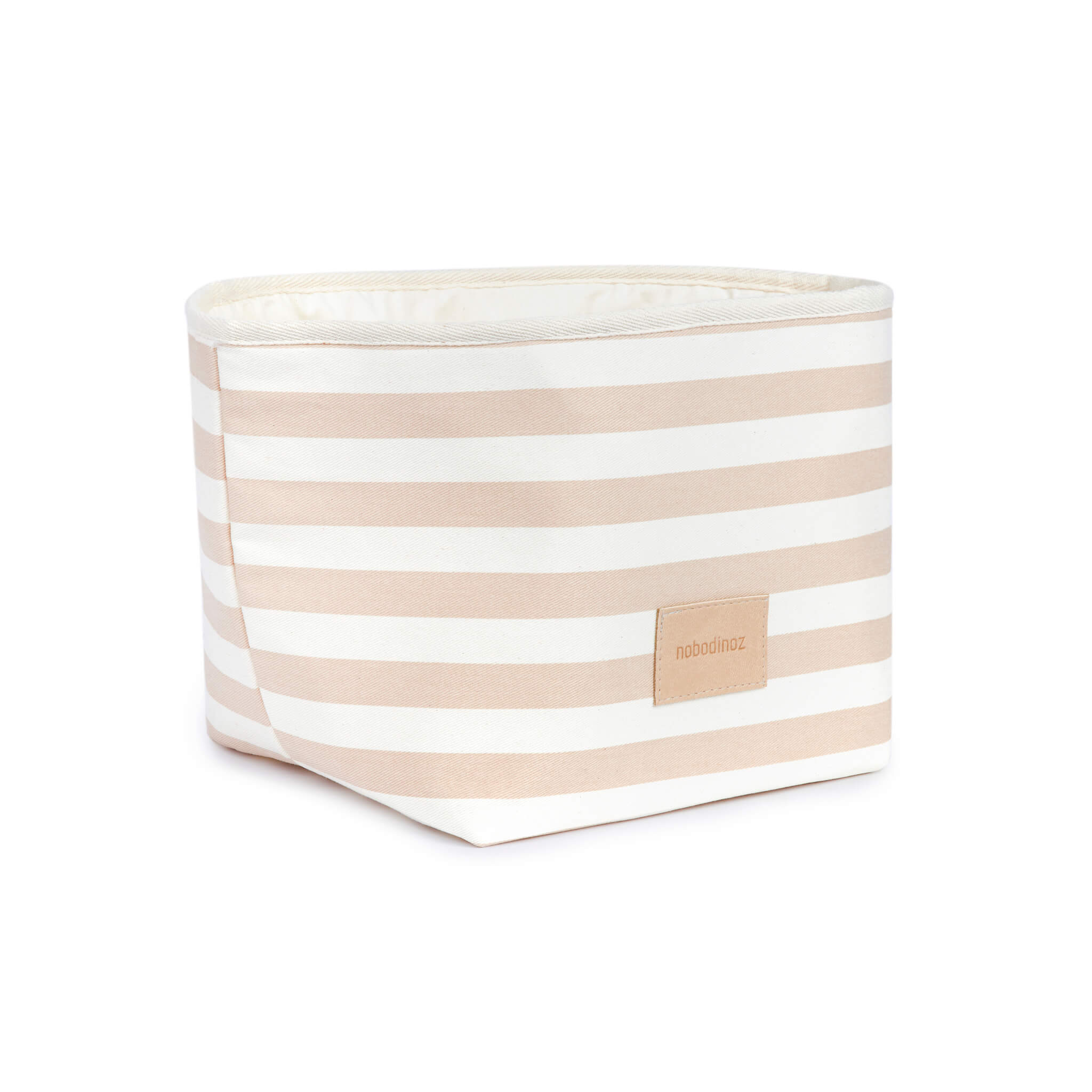 Nobodinoz Little Django Toy Basket in Taupe Stripes