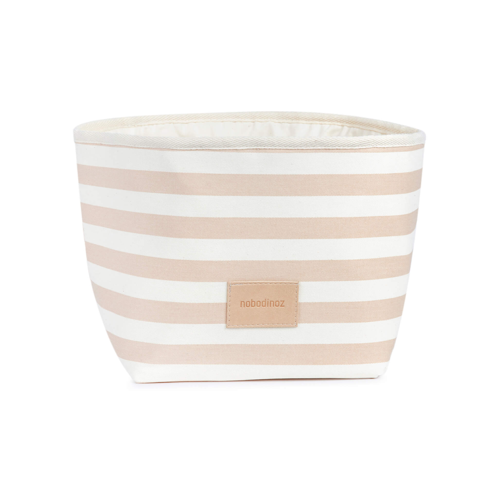 Nobodinoz Little Django Toy Basket in Taupe Stripes