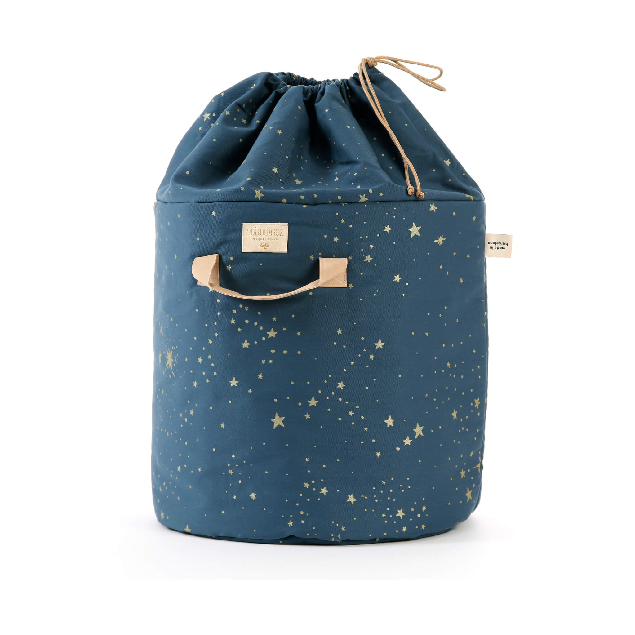 Nobodinoz Small Bamboo Toy Storage Bag in Gold Stella/ Night Blue