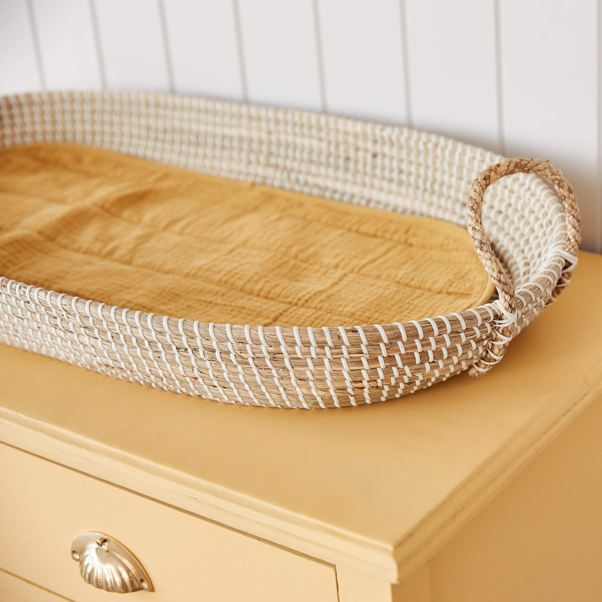 Olli Ella Luxe Changing Basket Cotton Insert in Mustard in Basket
