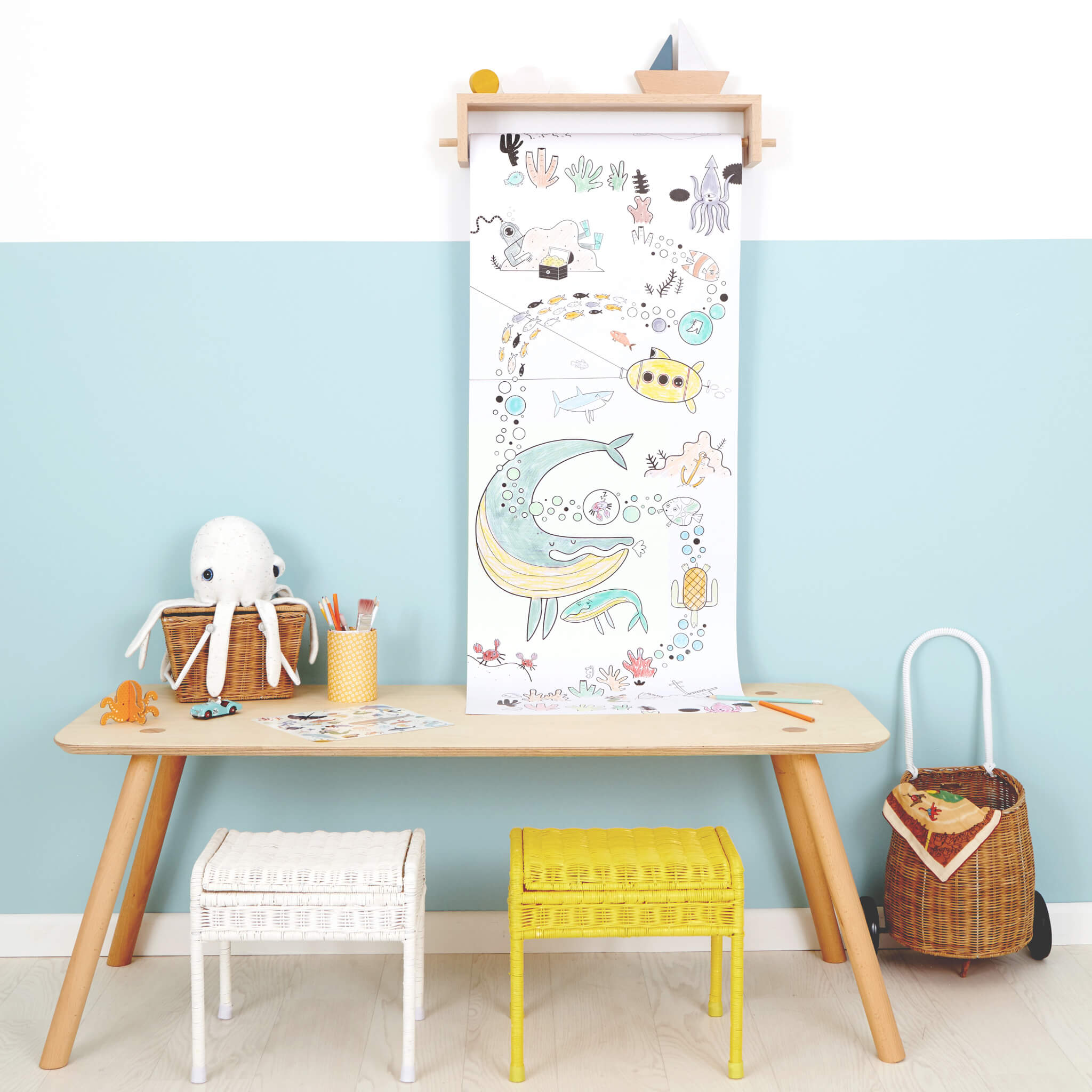 Olli Ella Playpa Paper Activity Roll in Ocean Design