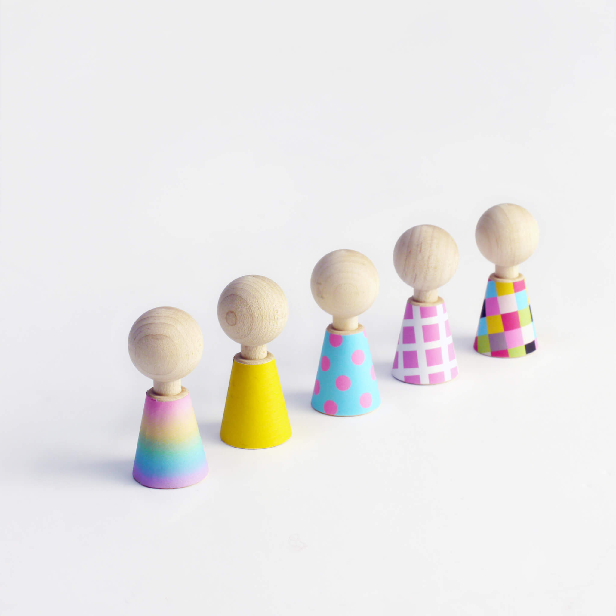 Five Wooden Dress Up Dolls - Colour Pebbles