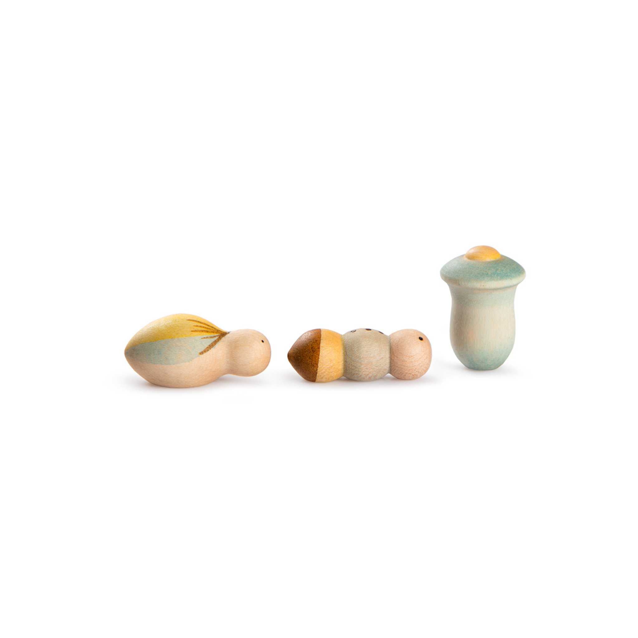 3 Wooden Toys From Grapat Lucky Lucky Collection on White Background