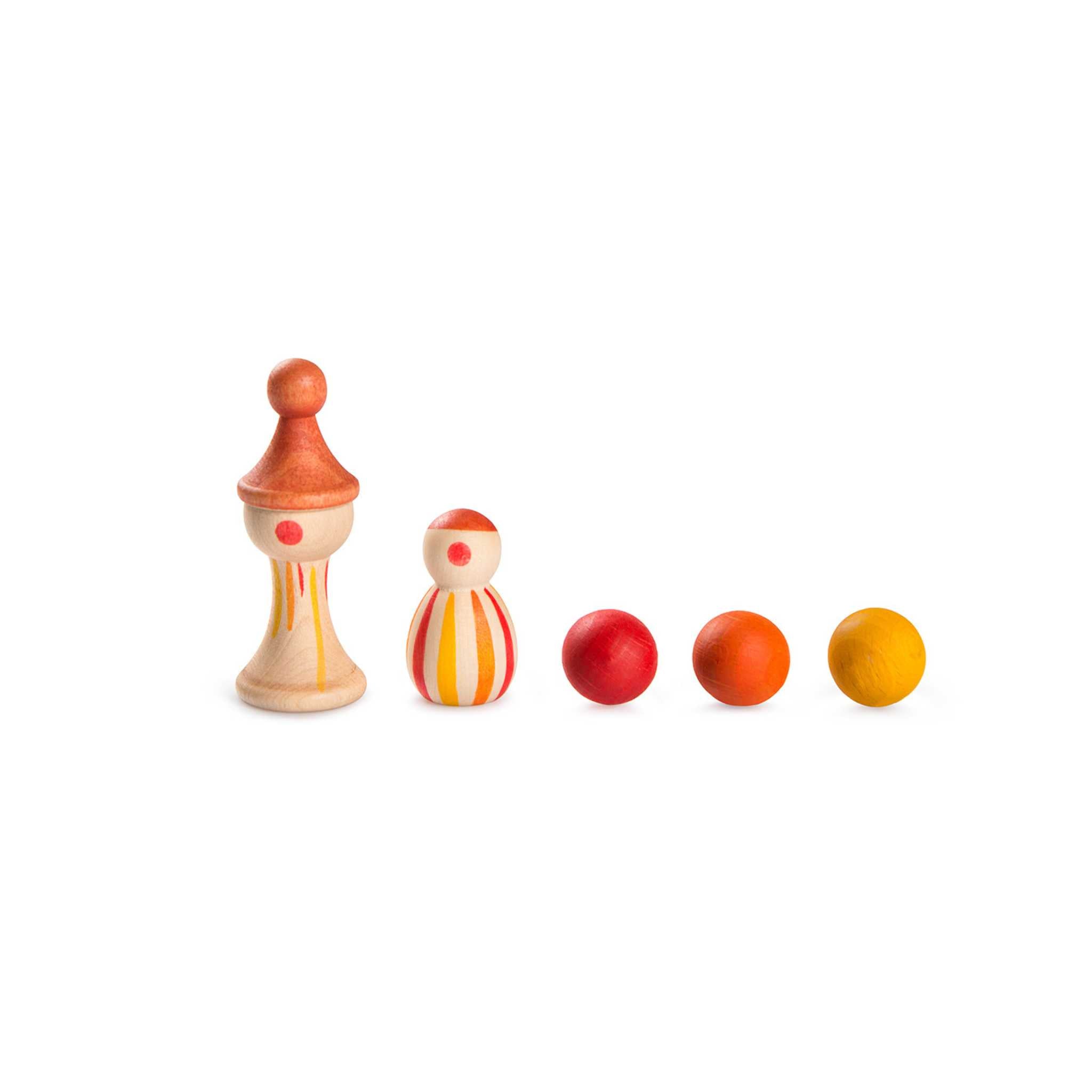 5 Wooden Toys From Grapat Lucky Luck Collection On White Background