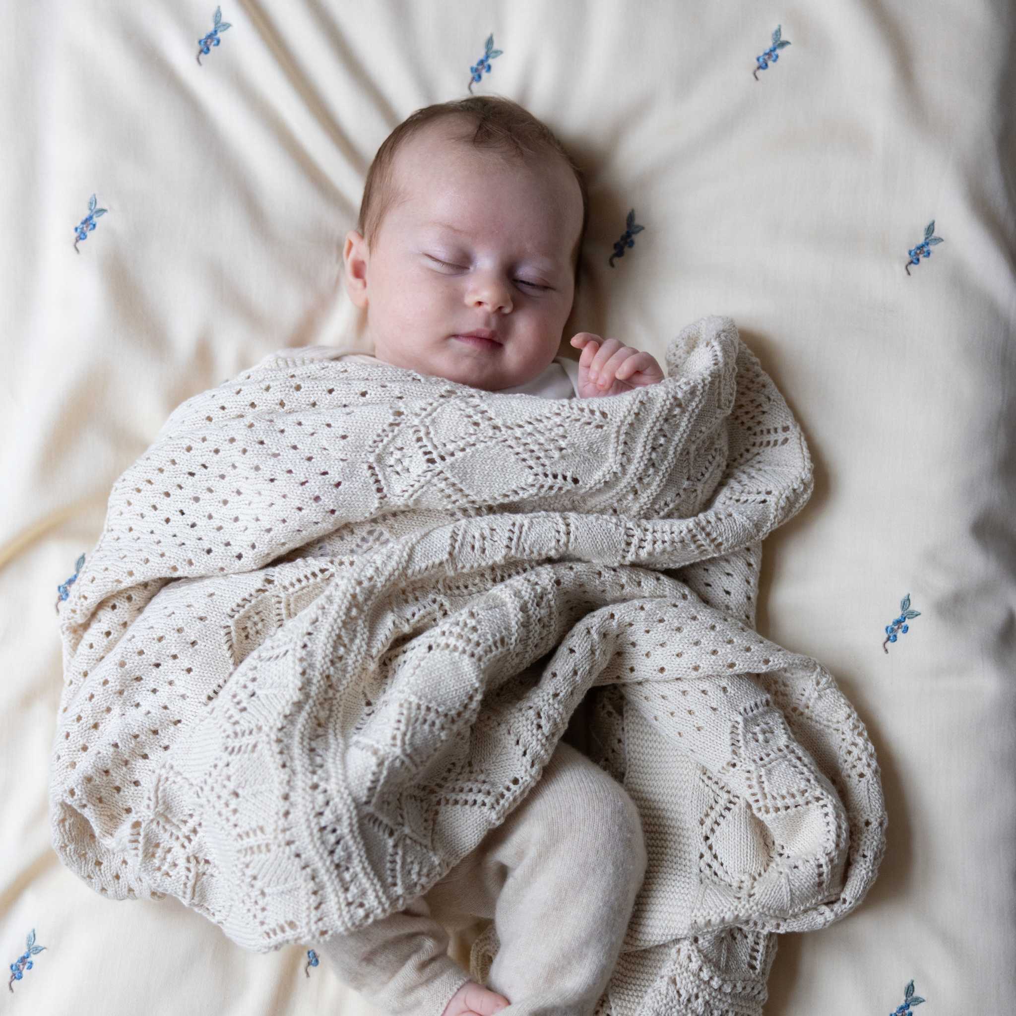 Baby Wrapped in Cam Cam Pointelle Blanket - Off White