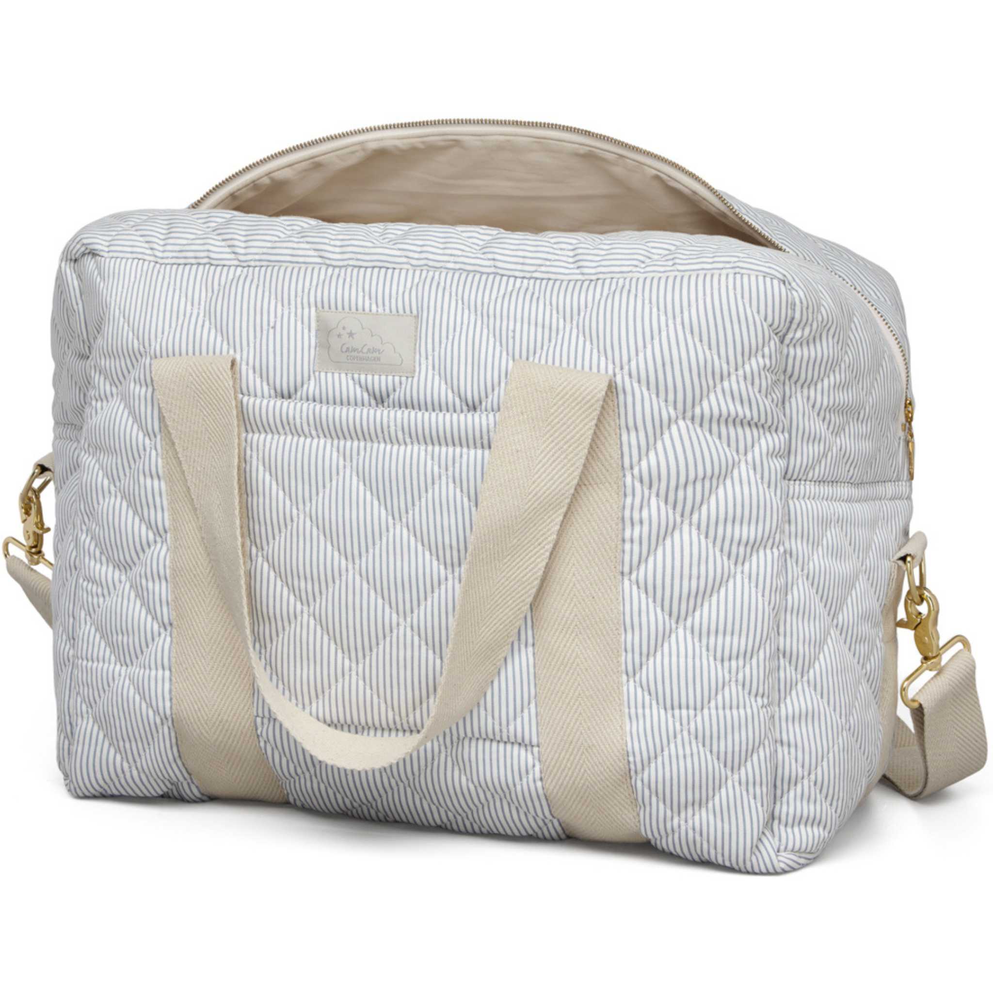 Large Quilted Baby Changing Bag - Classic Blue Stripes