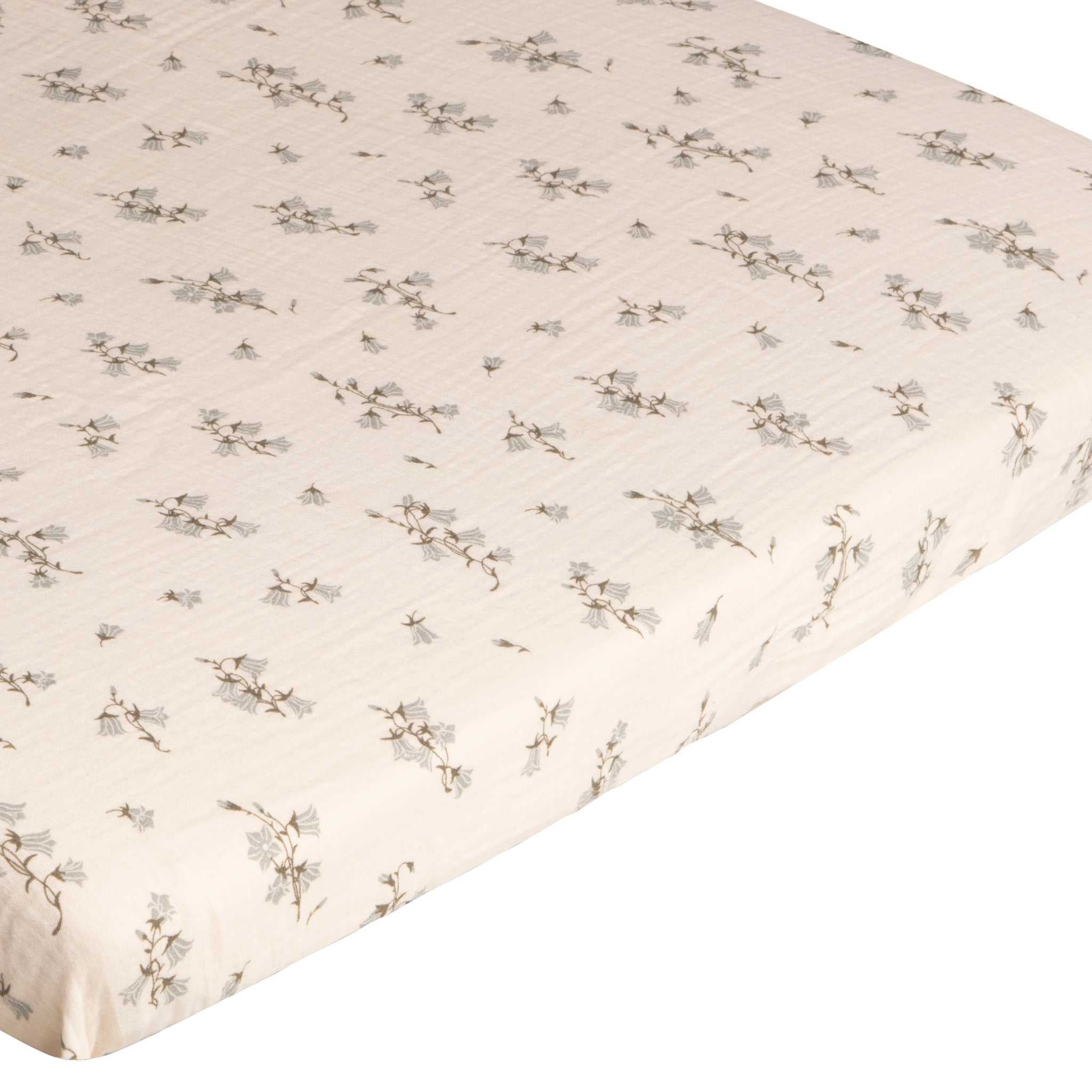 Garbo & Friends Muslin Fitted Cot Sheet, Bluebell Close Up Detail