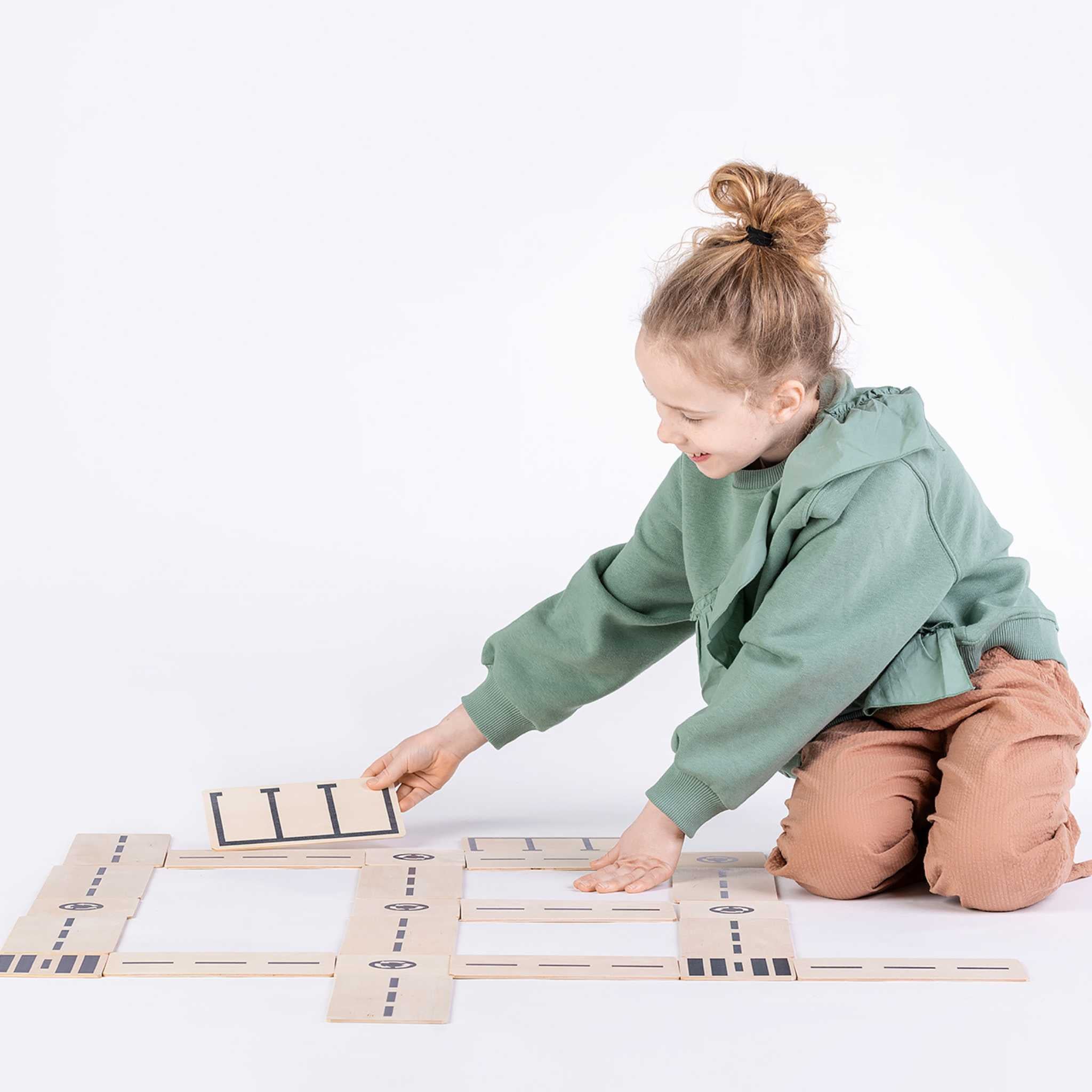 Girl Playing With Just Blocks Just Roads Set 