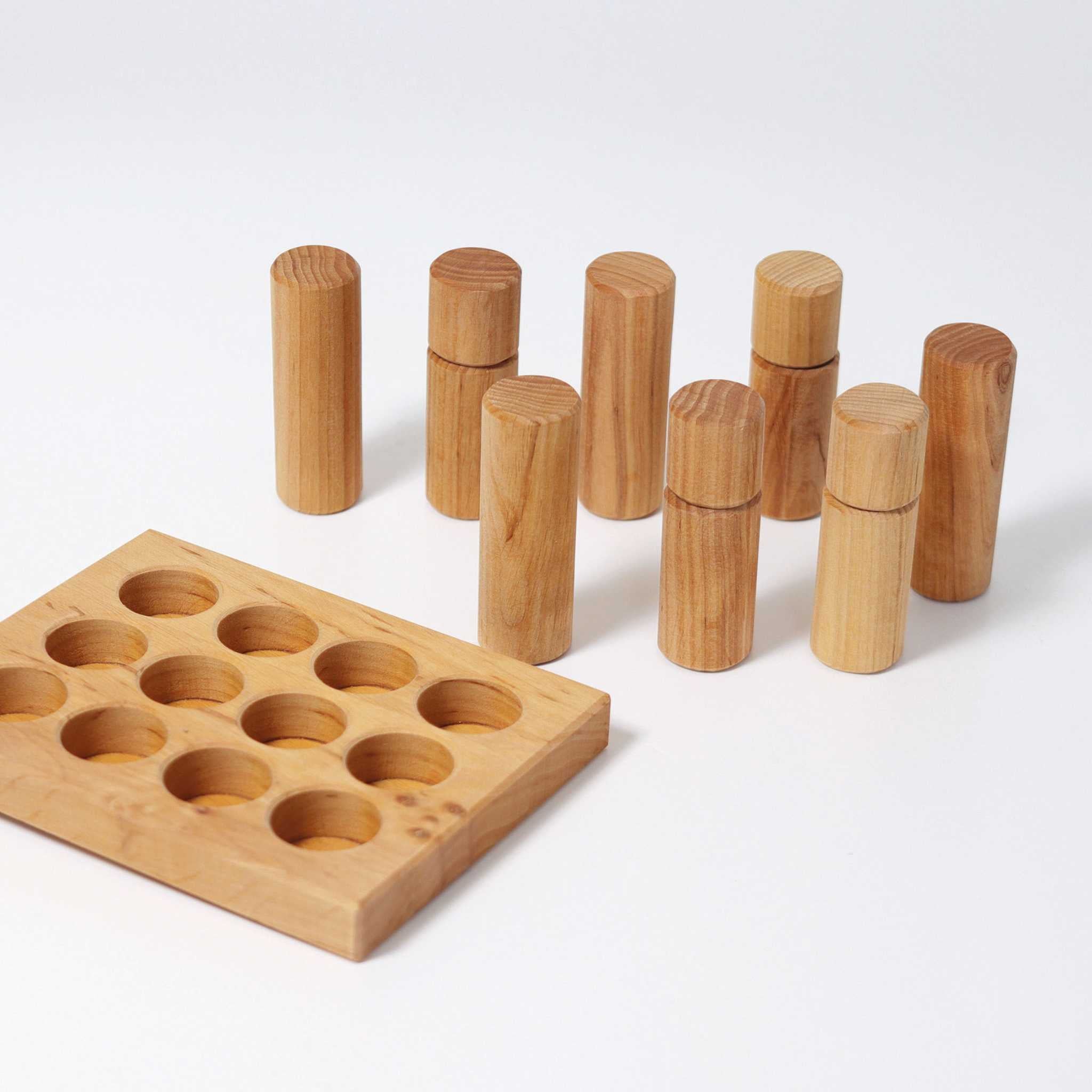 Grimm's Stacking Game Small Natural Rollers Pieces and Board