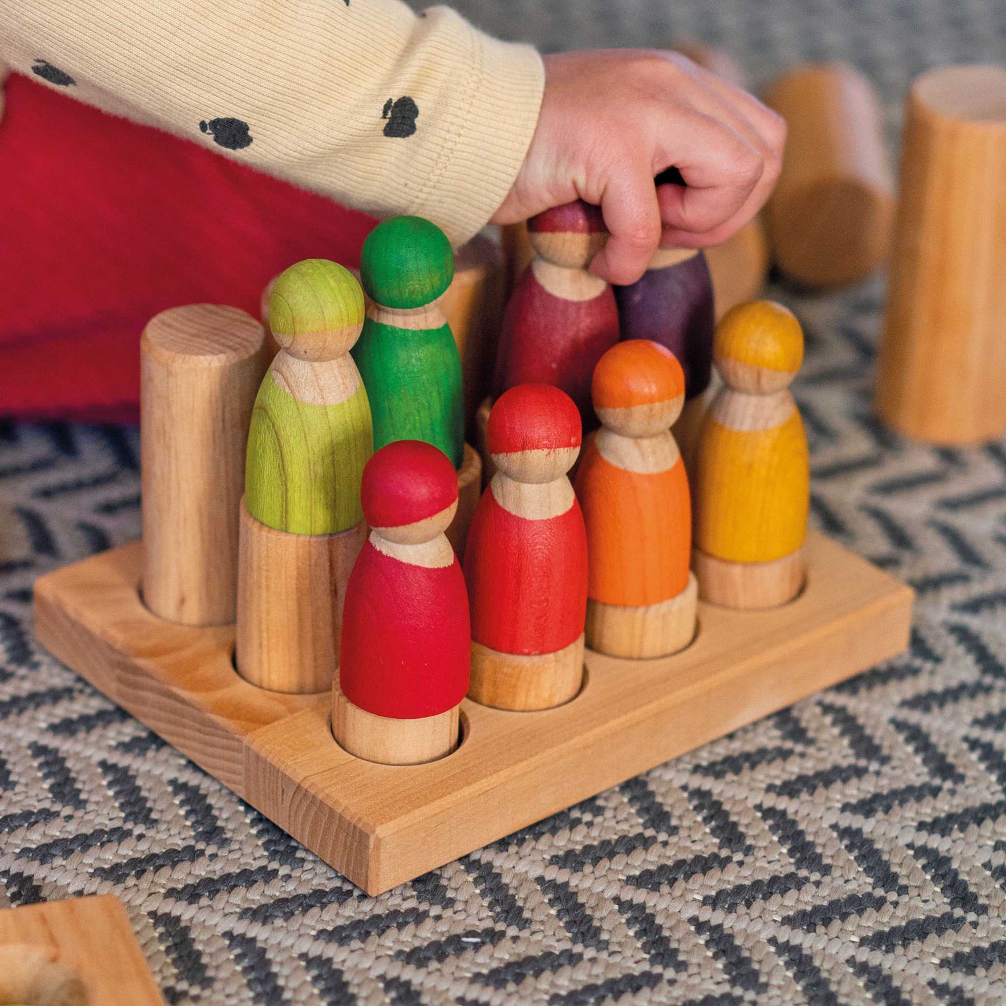 Grimm's Stacking Game Small Natural Rollers With Rainbow Friends