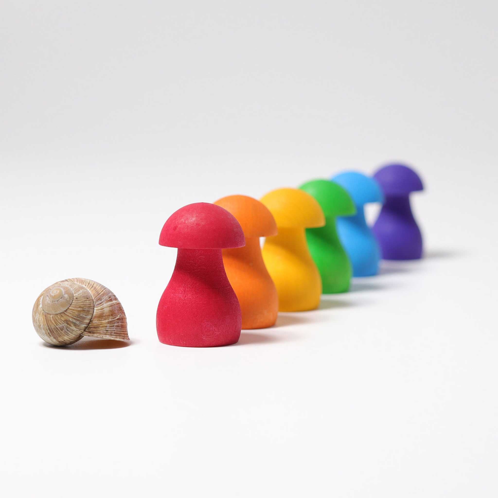 Grimm's Wooden Rainbow Mushrooms In Line