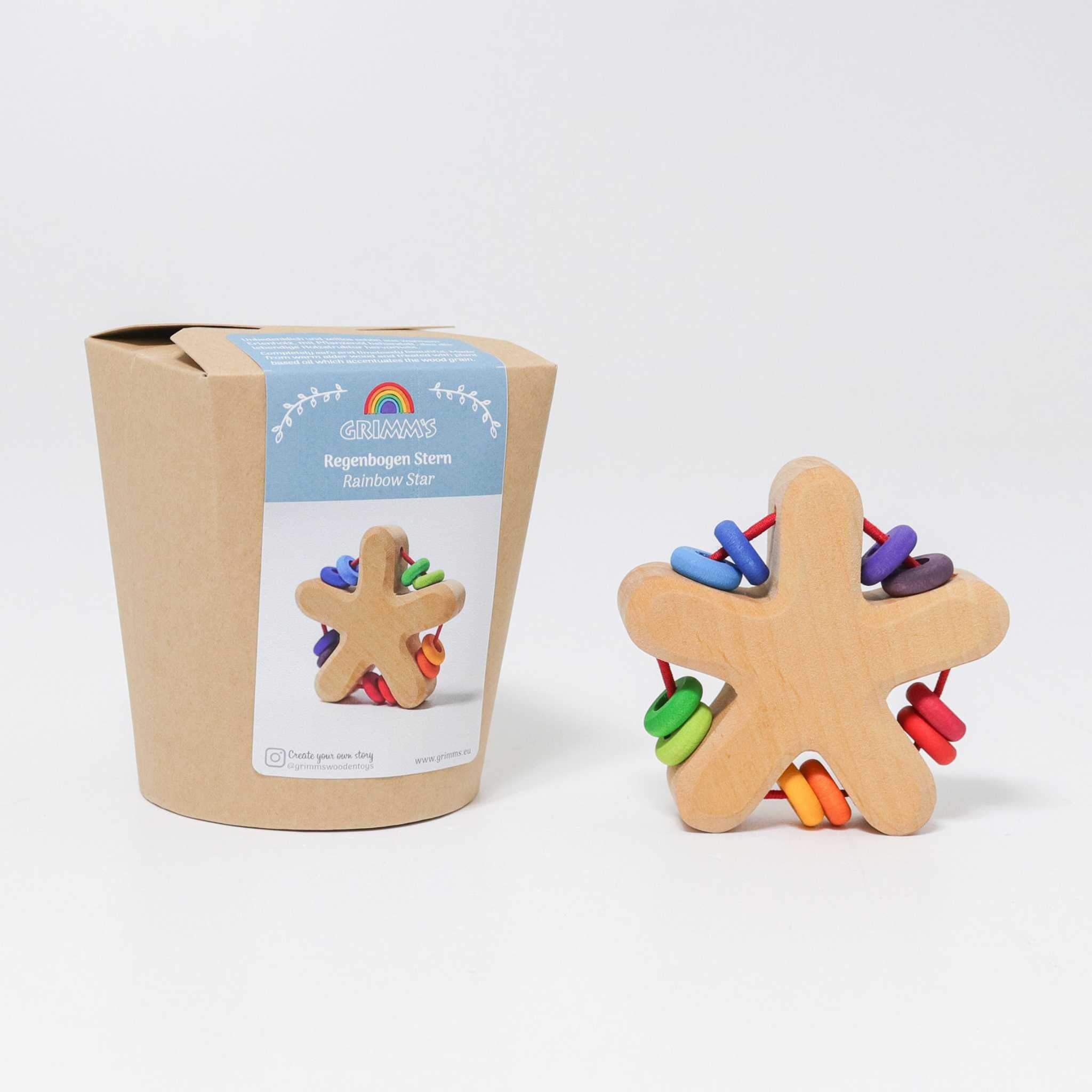 Grimm's Rainbow Star Rattle With Packaging