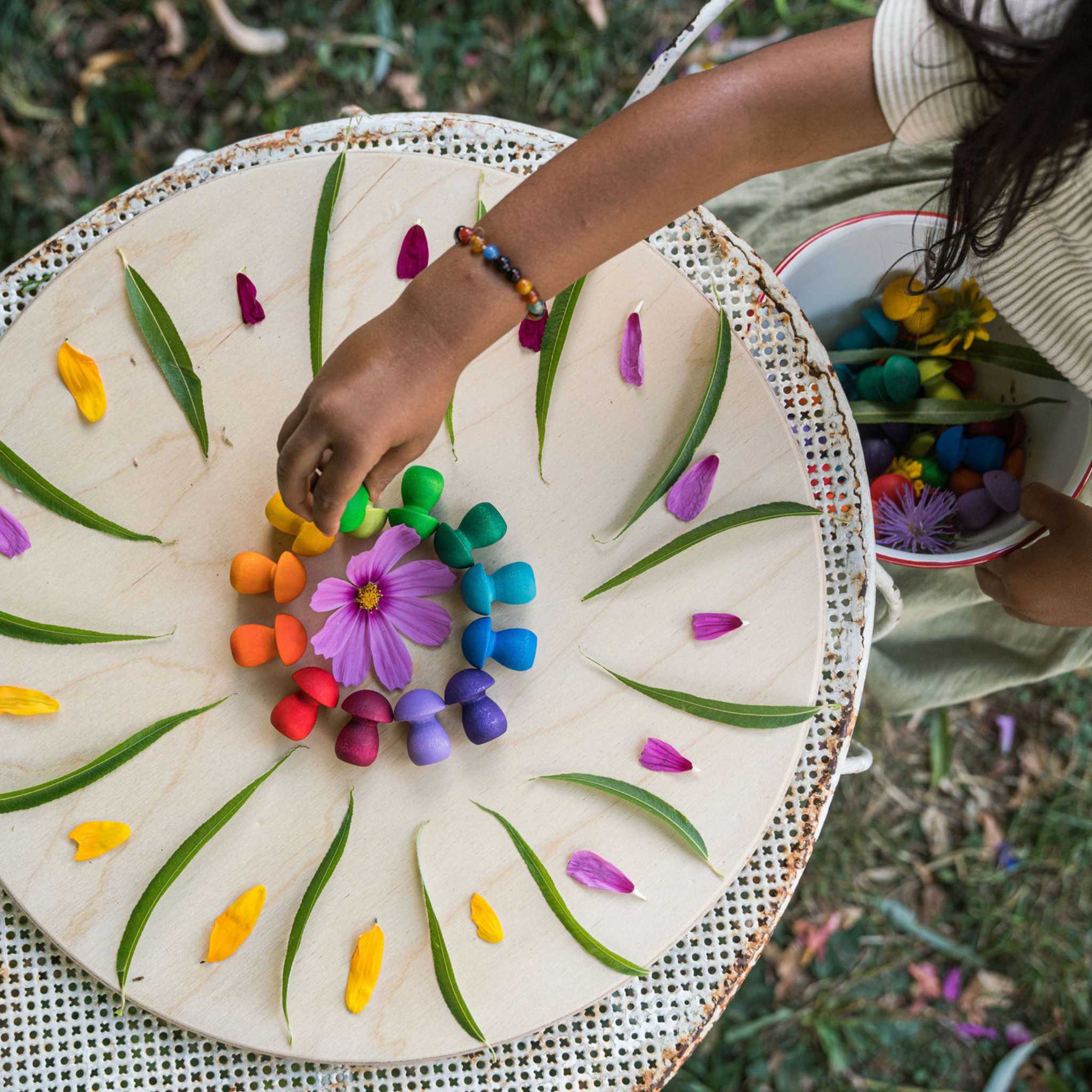 Little Girl Playing With Grapat 36 x Mandala Rainbow Mushrooms