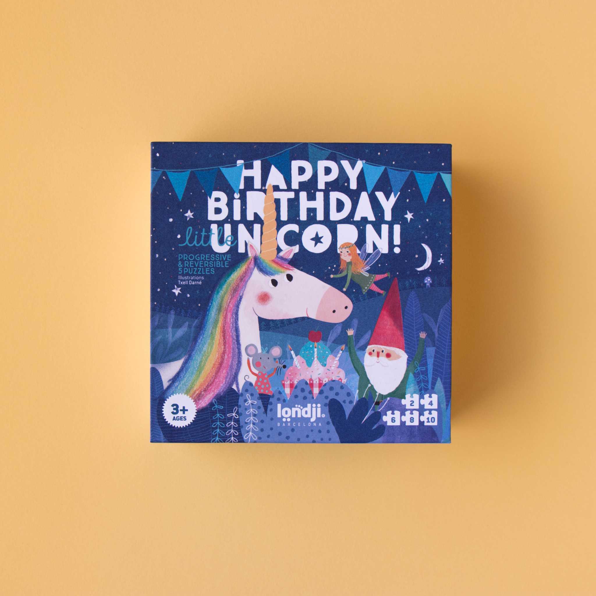 Londji Happy Birthday Unicorn Showing Box On Yellow Background