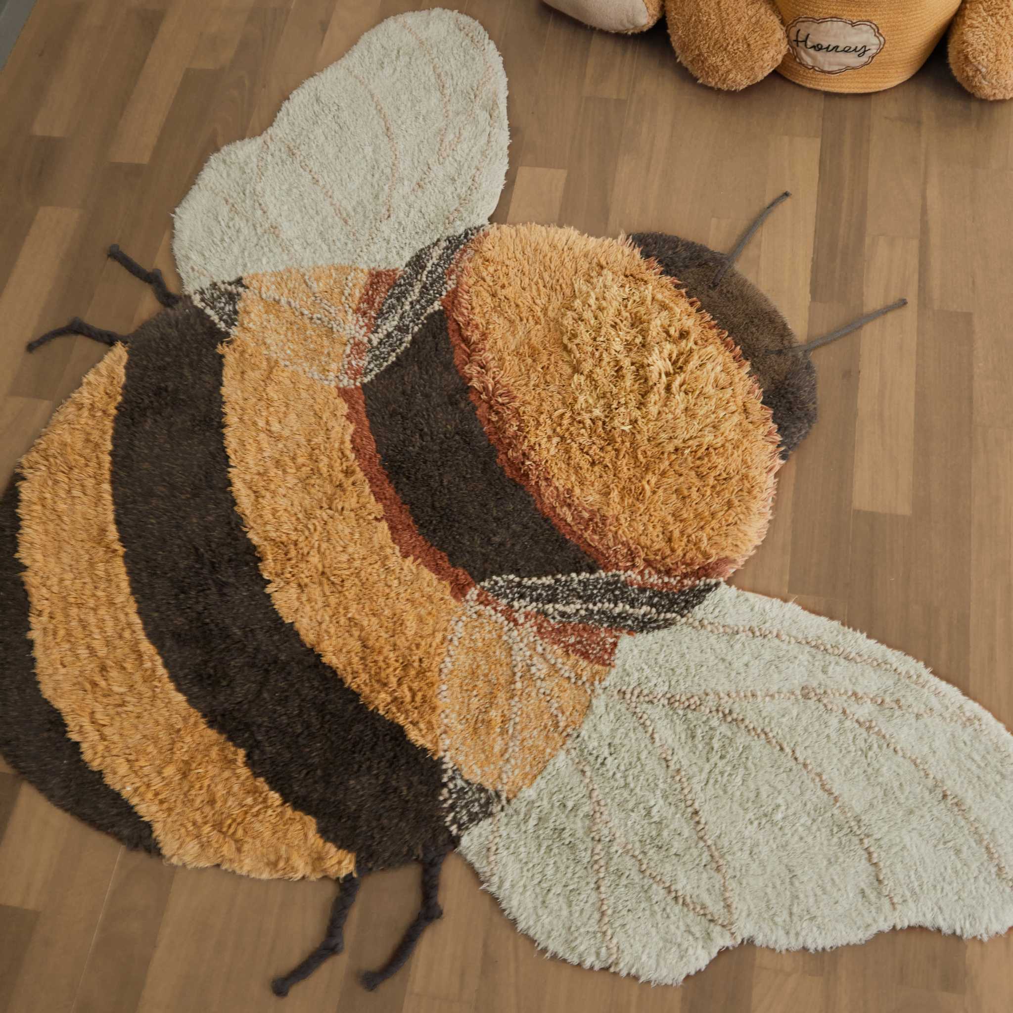 Lorena Canals Washable Rug Bee On Wooden Floor 