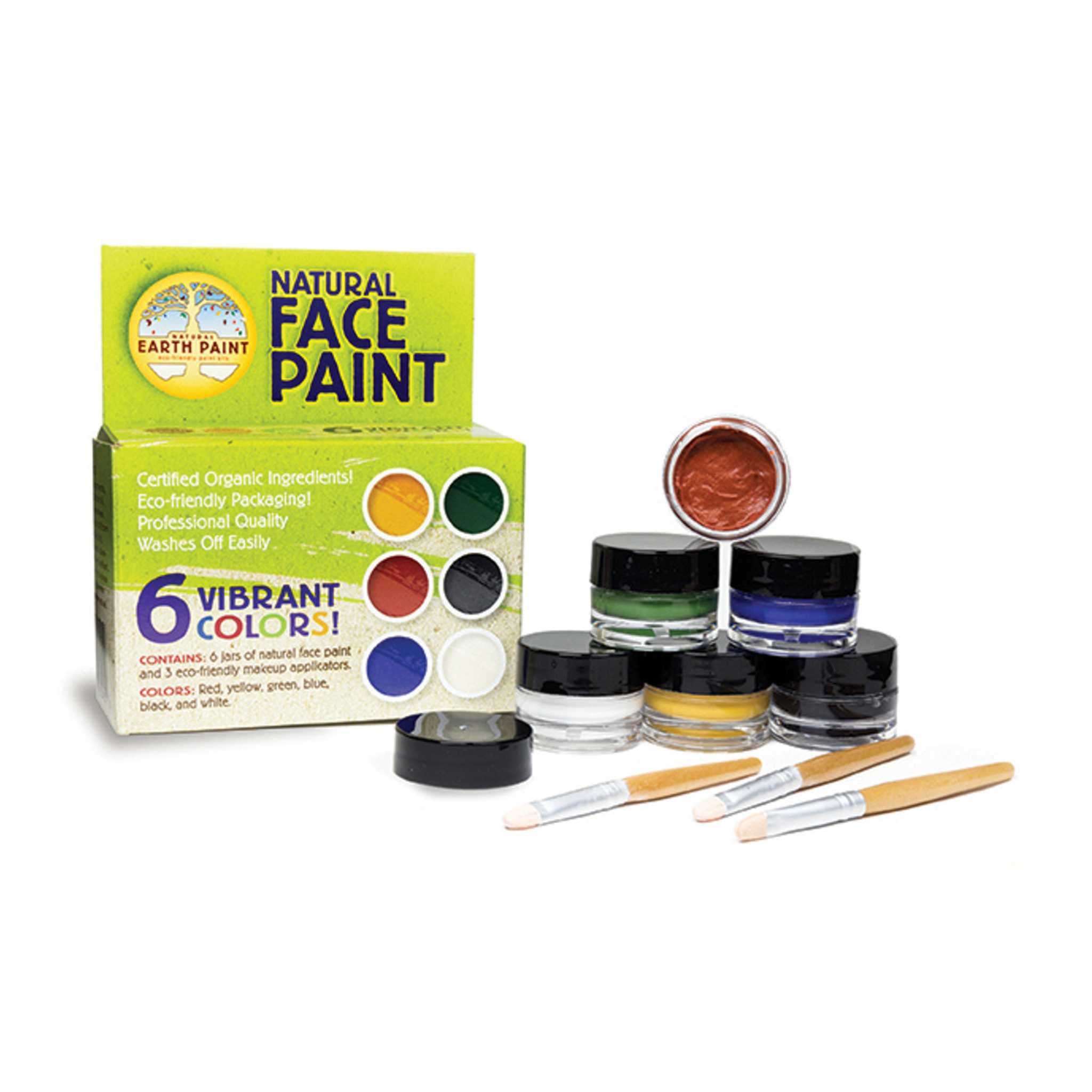 Natural Earth Natural Face Paint - 6 Pack -Packaging, Jars and Brushes 