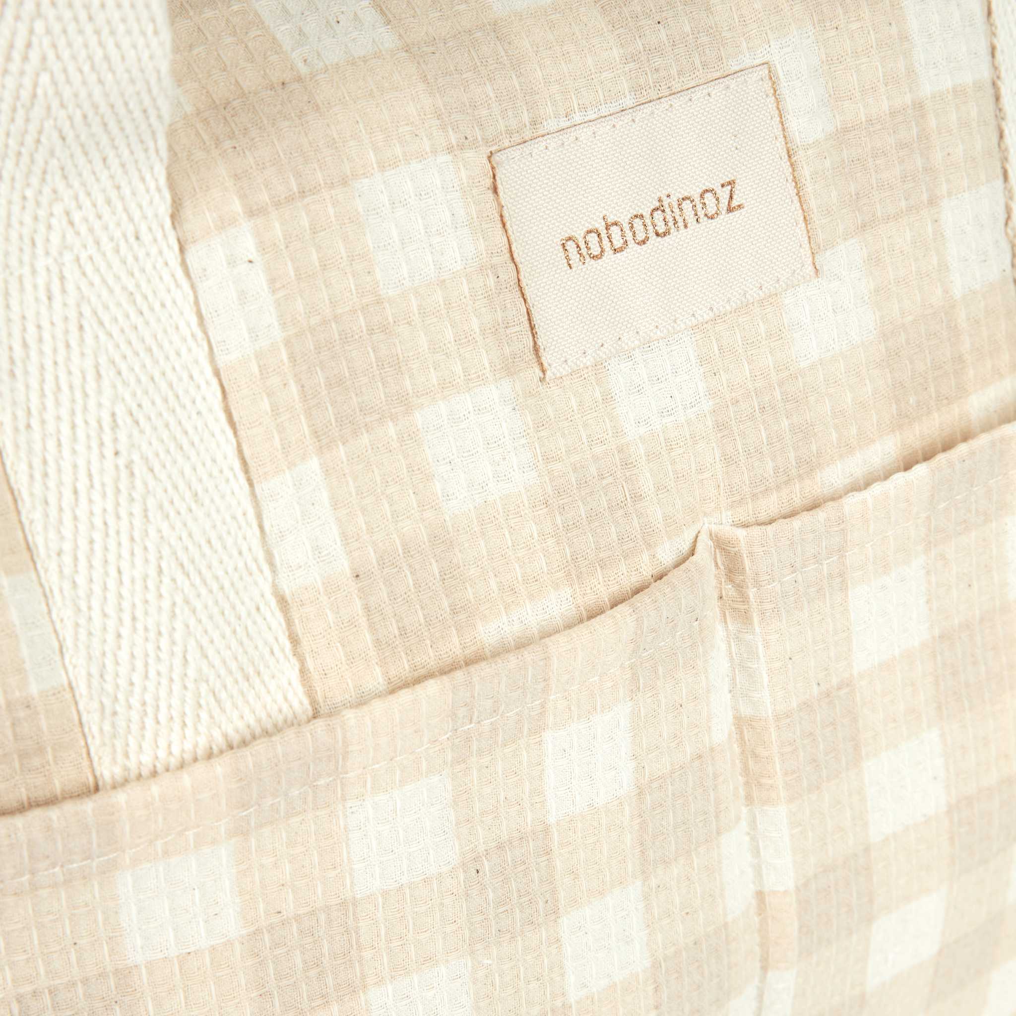Nobodinoz Gala Changing Bag - Ivory Checks - Material & Pattern Detail