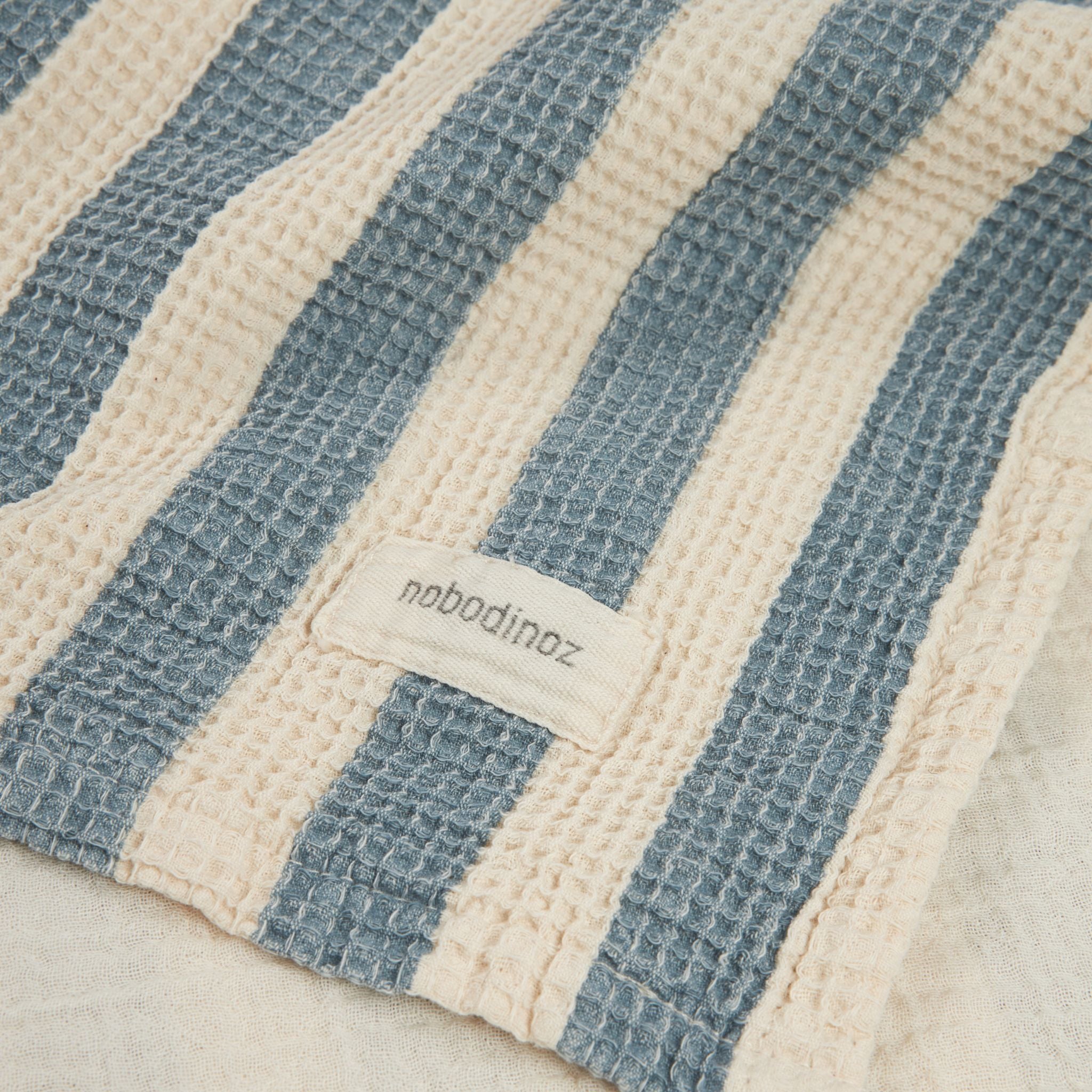 Nobodinoz Portofino Beach Poncho Blue Stripes Close Up Material Detail