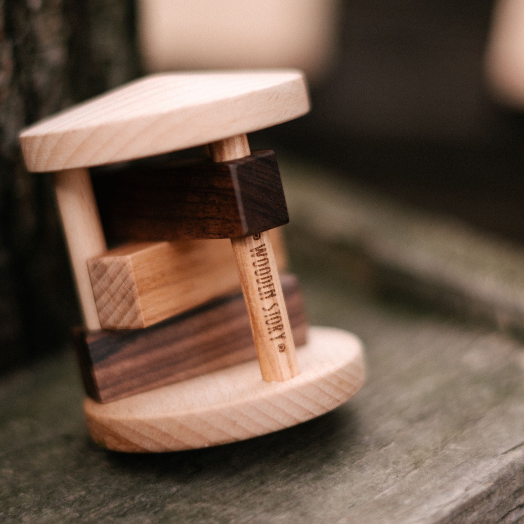 Wooden Story Fieldfare Rattle -Side On Styled Image