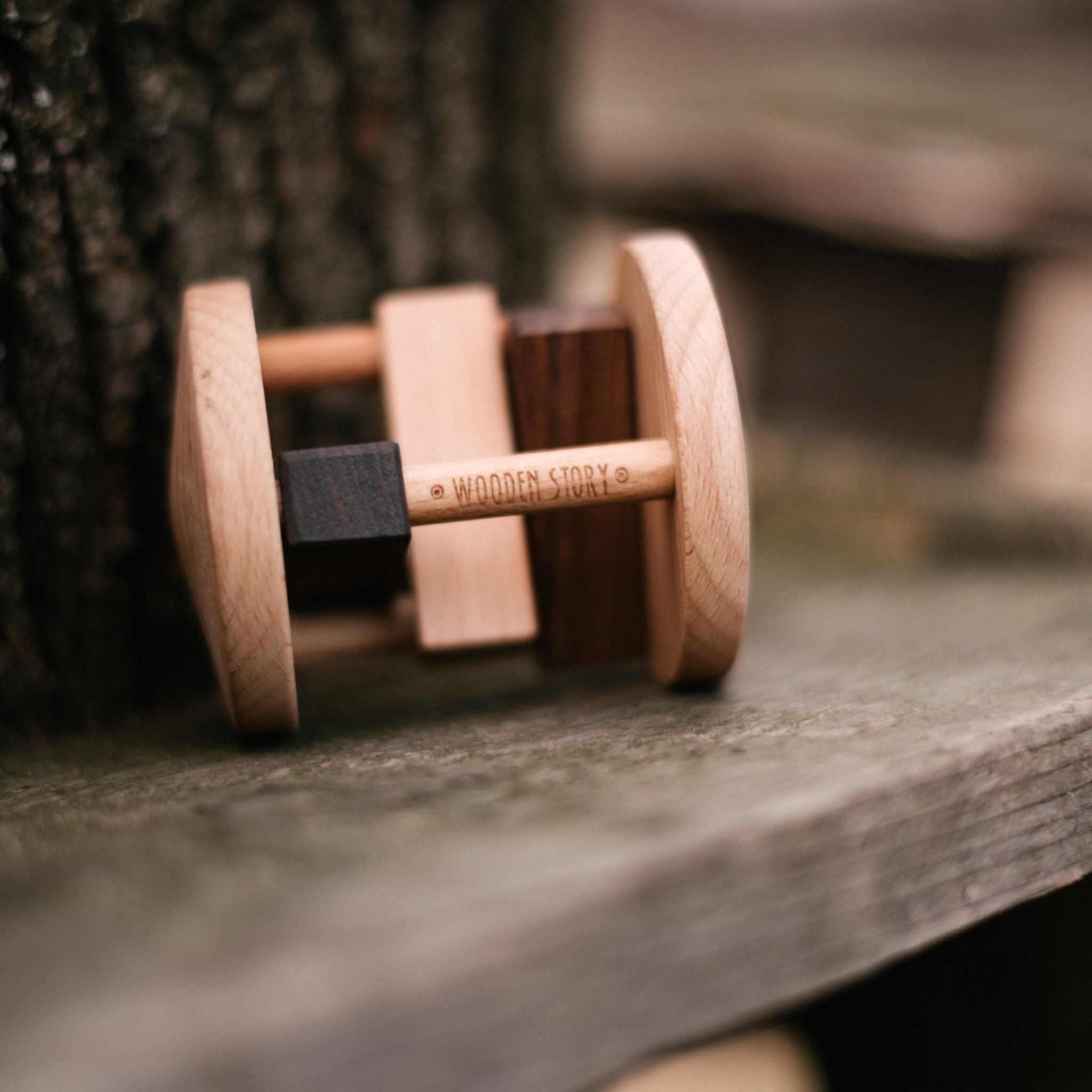 Wooden Story Fieldfare Rattle - Styled Iamge