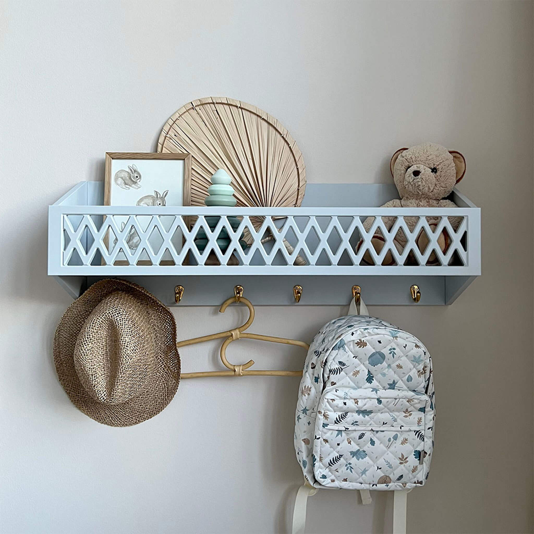 Cam Cam Copenhagen Harlequin Shelf with Hooks in Grey in Nursery