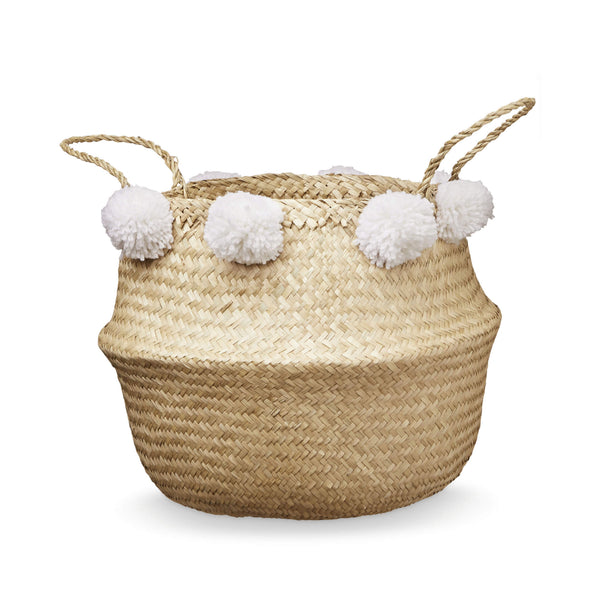 Pom Pom Belly Basket - White