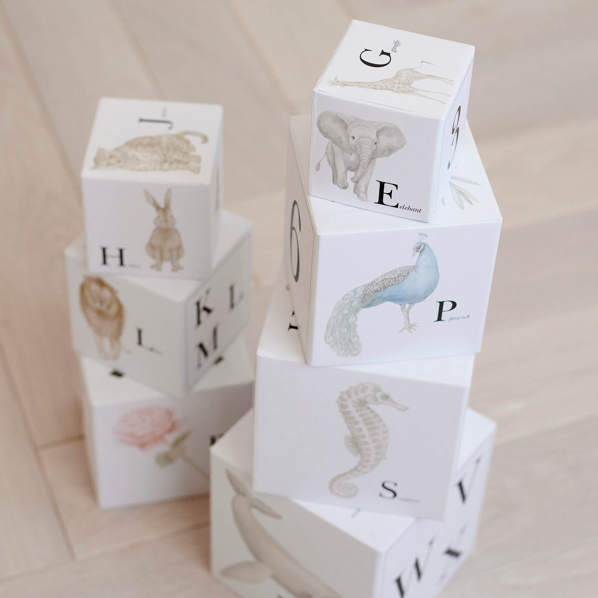 Cam Cam Copenhagen Stacking Boxes Alphabet Animals on Floor