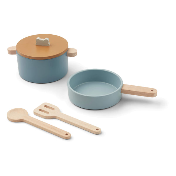 Liewood Antonio Wooden Play Cooking Set in Blue Multi Mix