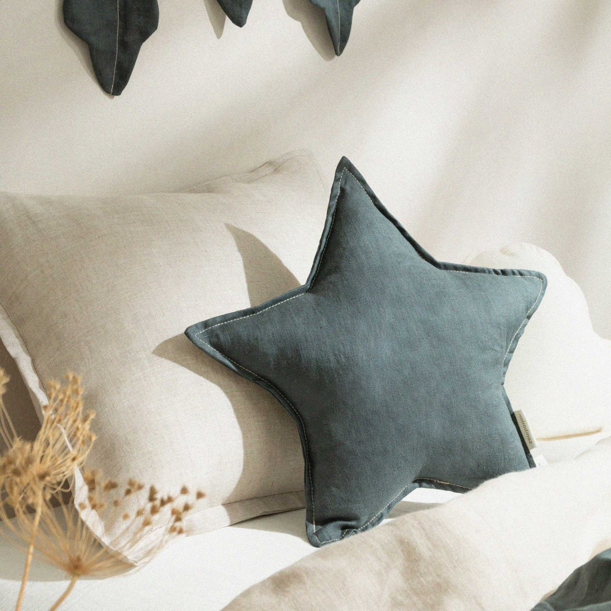 Nobodinoz Lin Francais Star Cushion in Slate Grey
