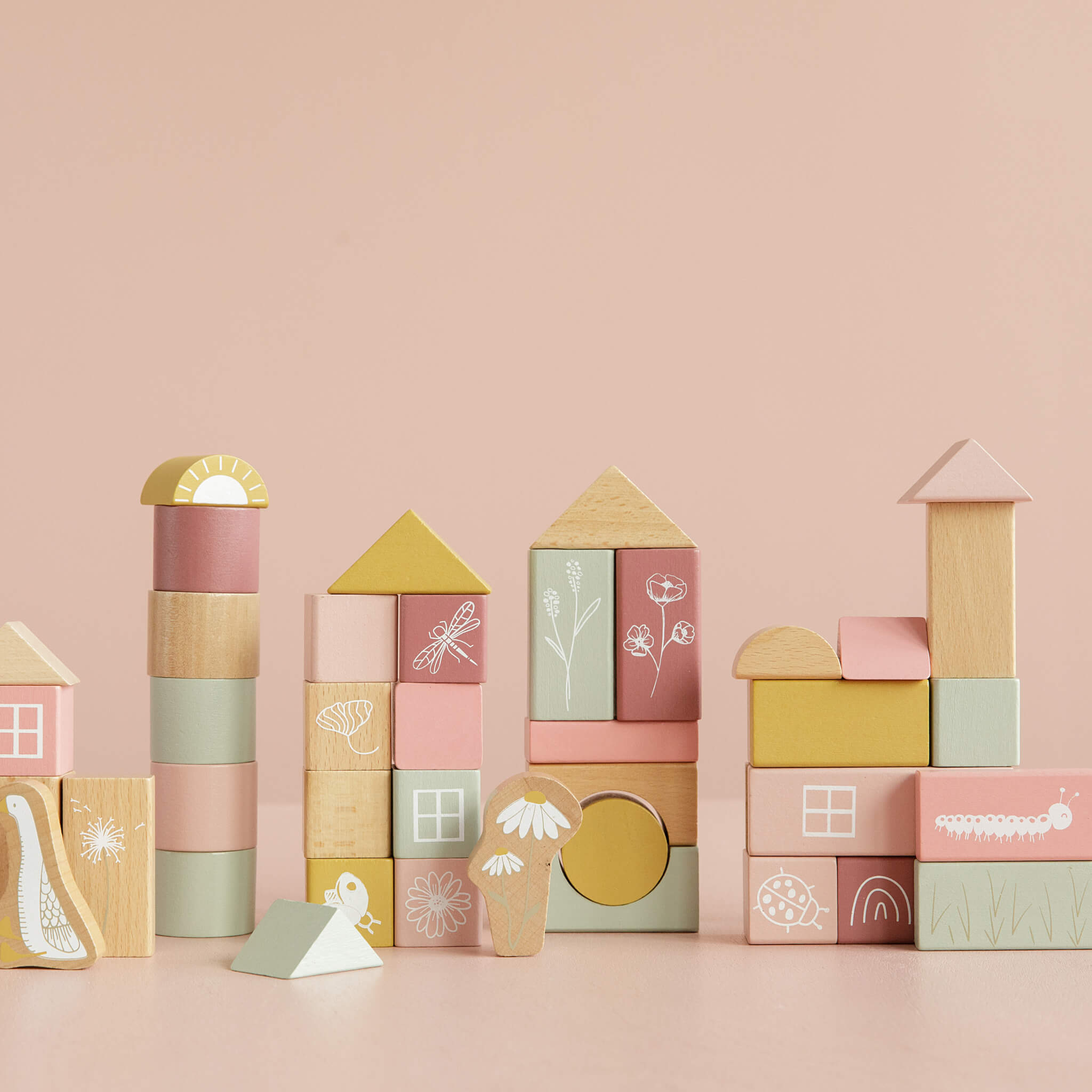 Little Dutch Wooden Building Blocks in Bucket - Pink