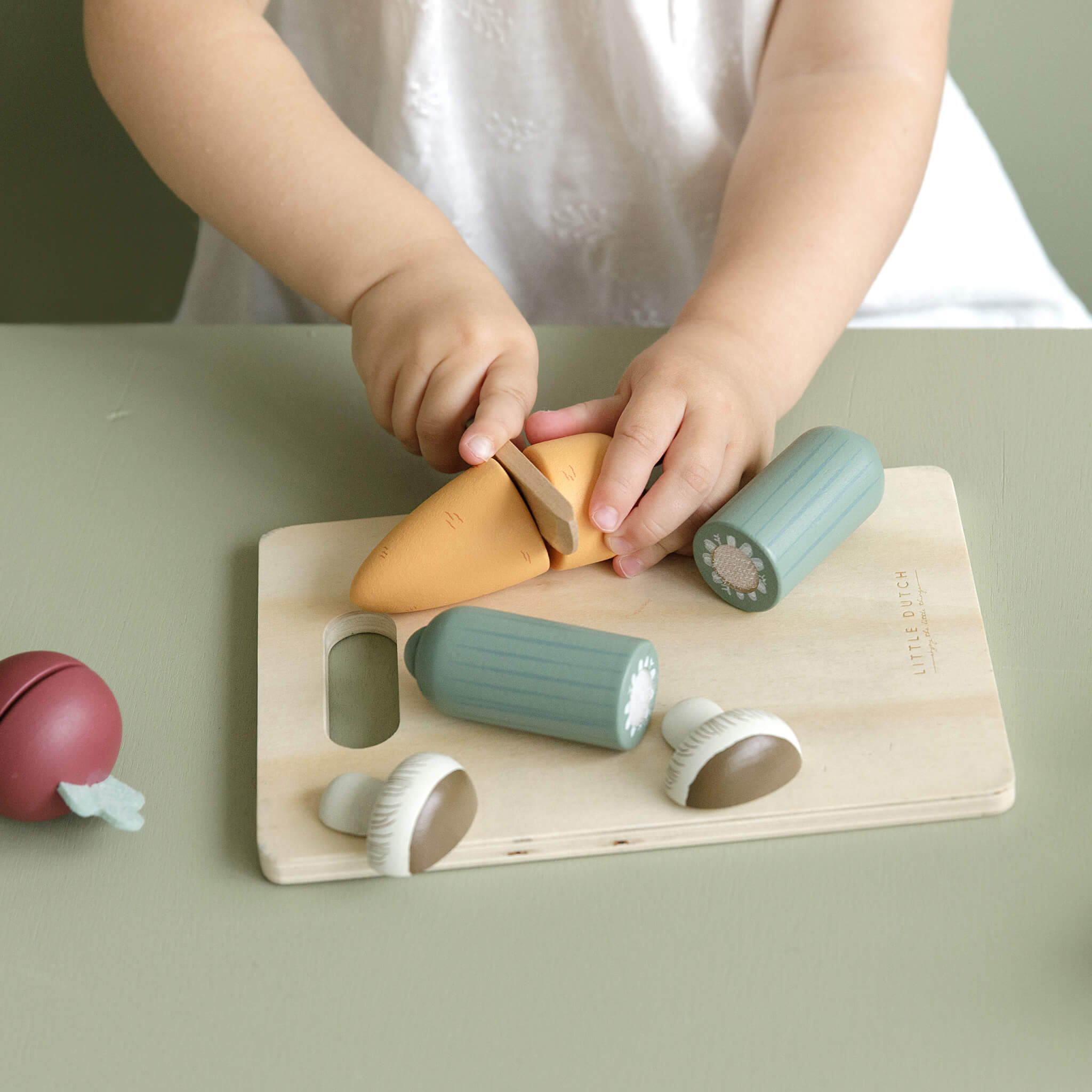 Child Cutting Little Dutch Wooden Cutting Veg Set