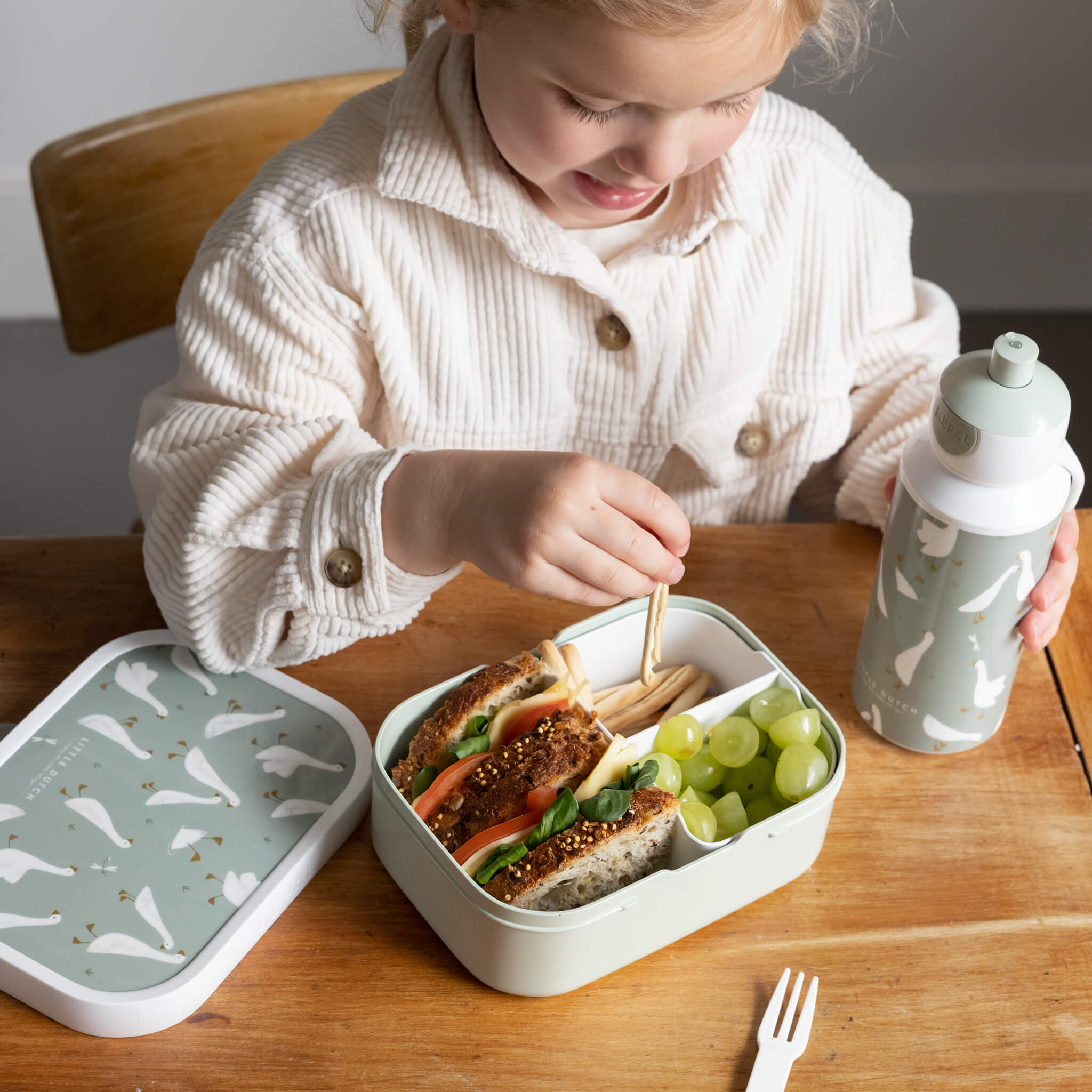 Girl with Little Dutch Lunchbox in Little Goose Design 