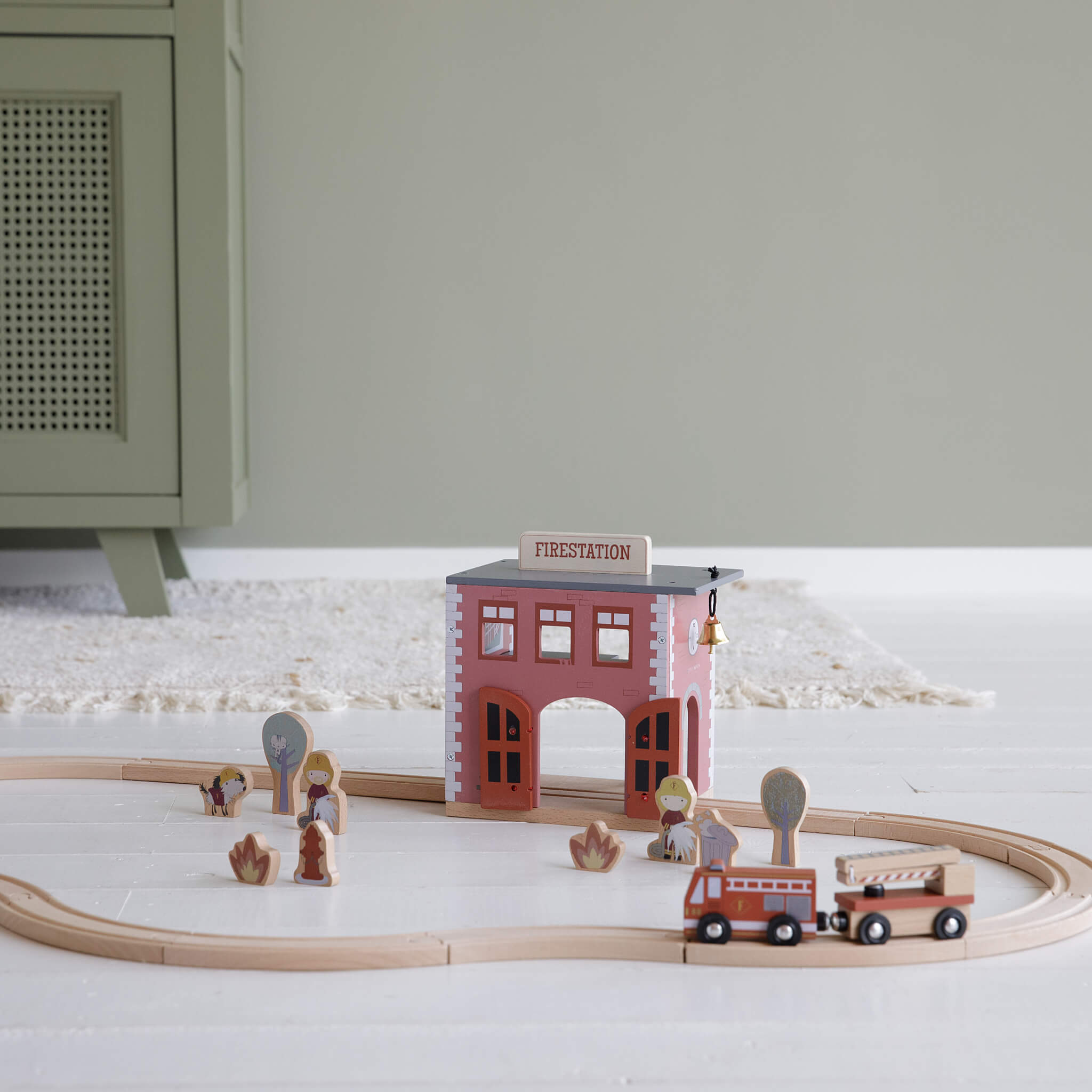 Little Dutch Wooden Railway Firestation Toy