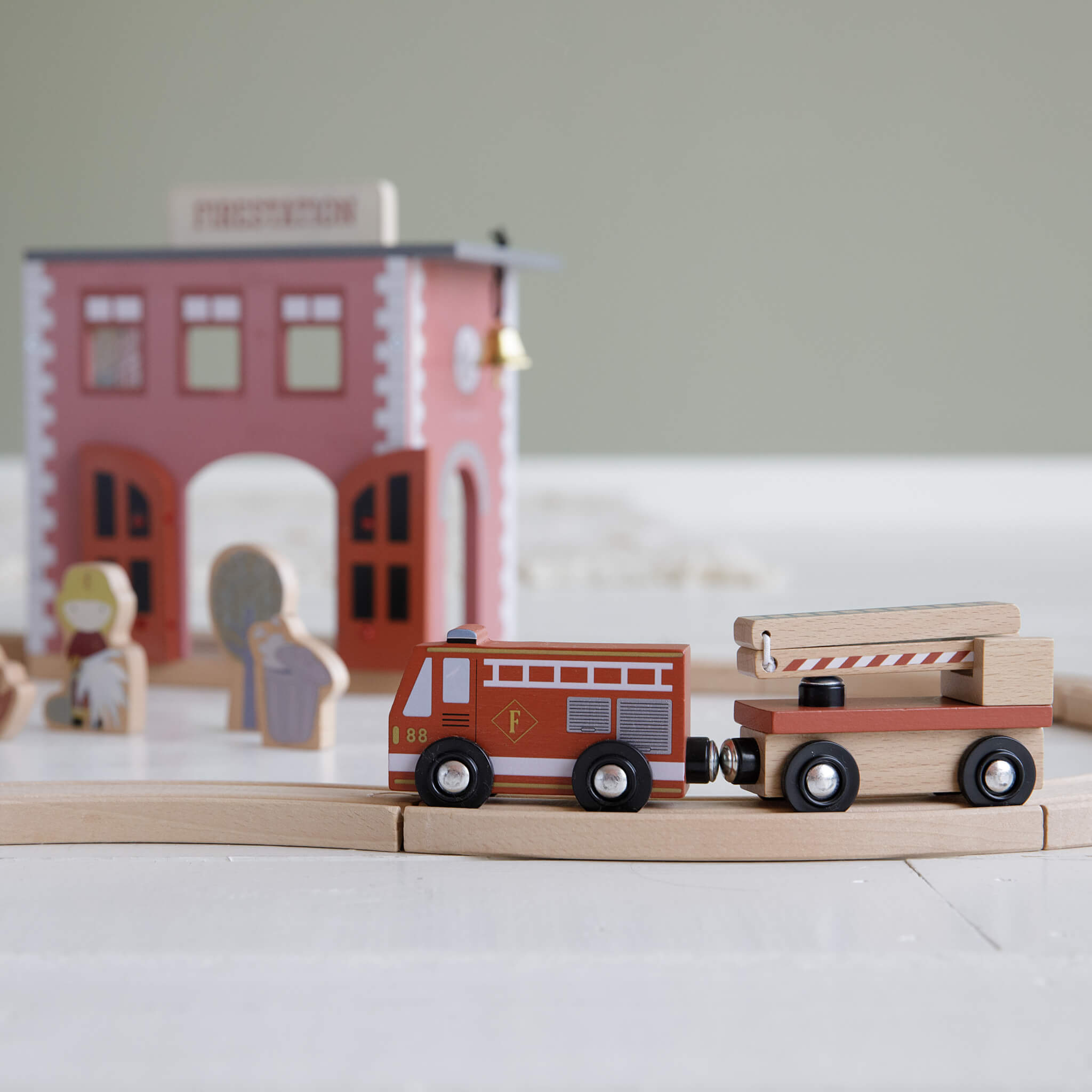 Little Dutch Wooden Railway Firestation Toy