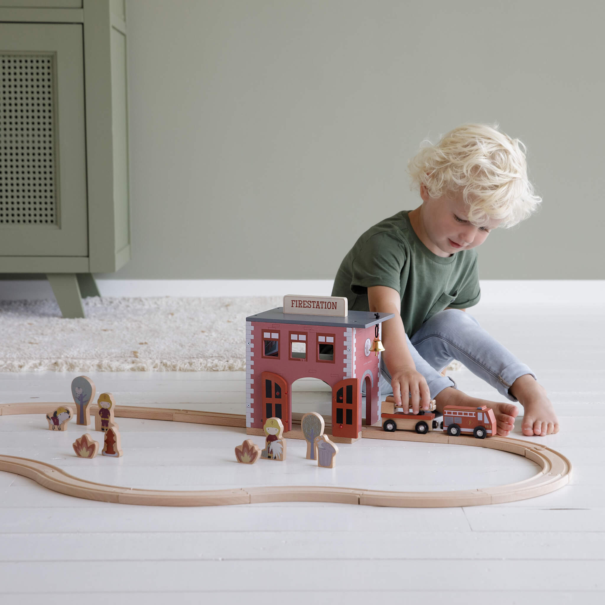 Little Dutch Wooden Railway Firestation Toy